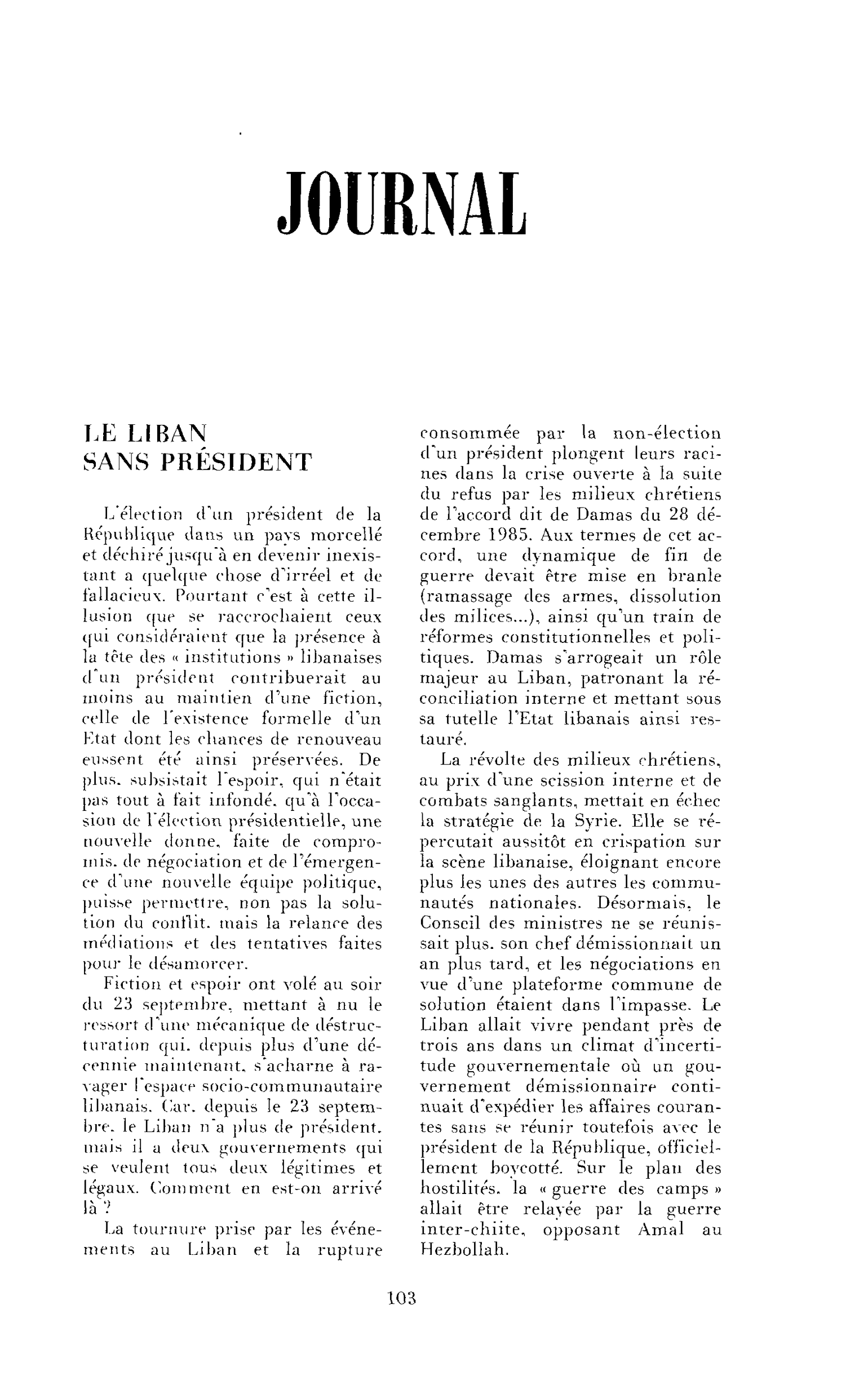 Le Liban sans président