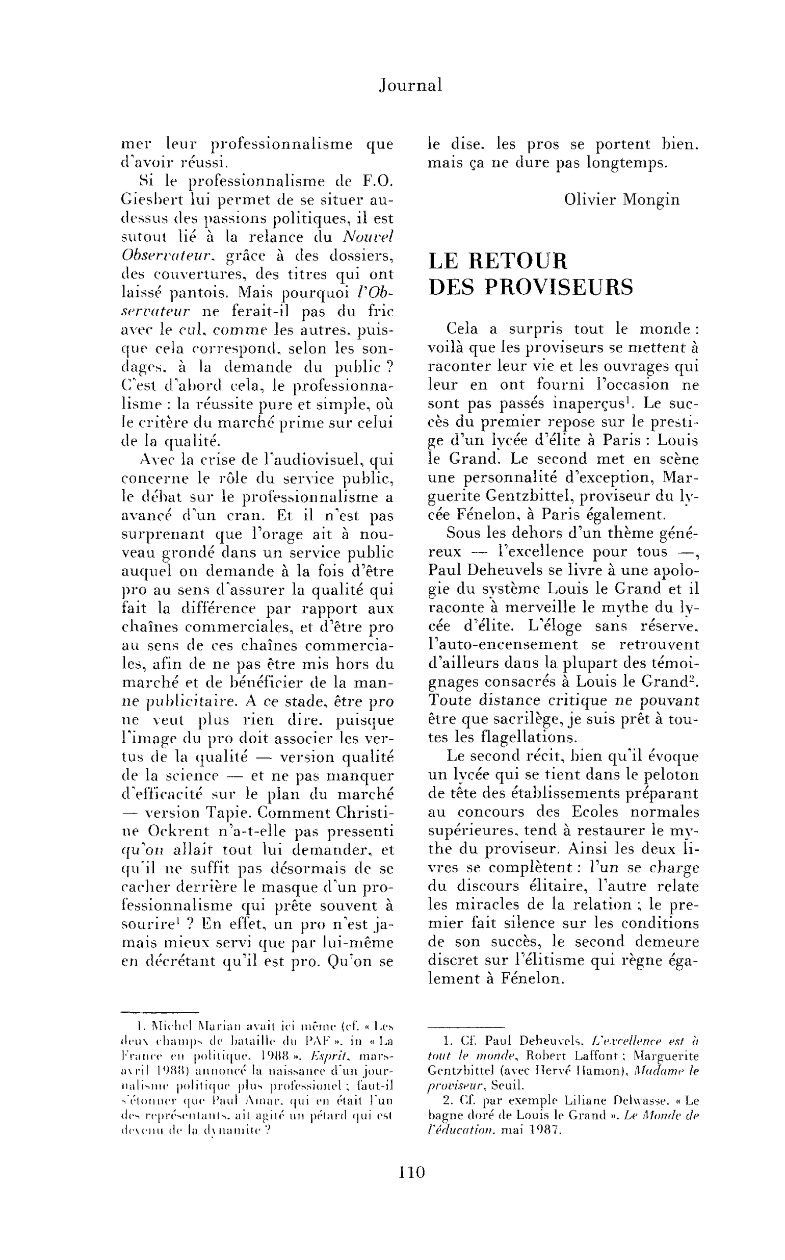 Le retour des proviseurs