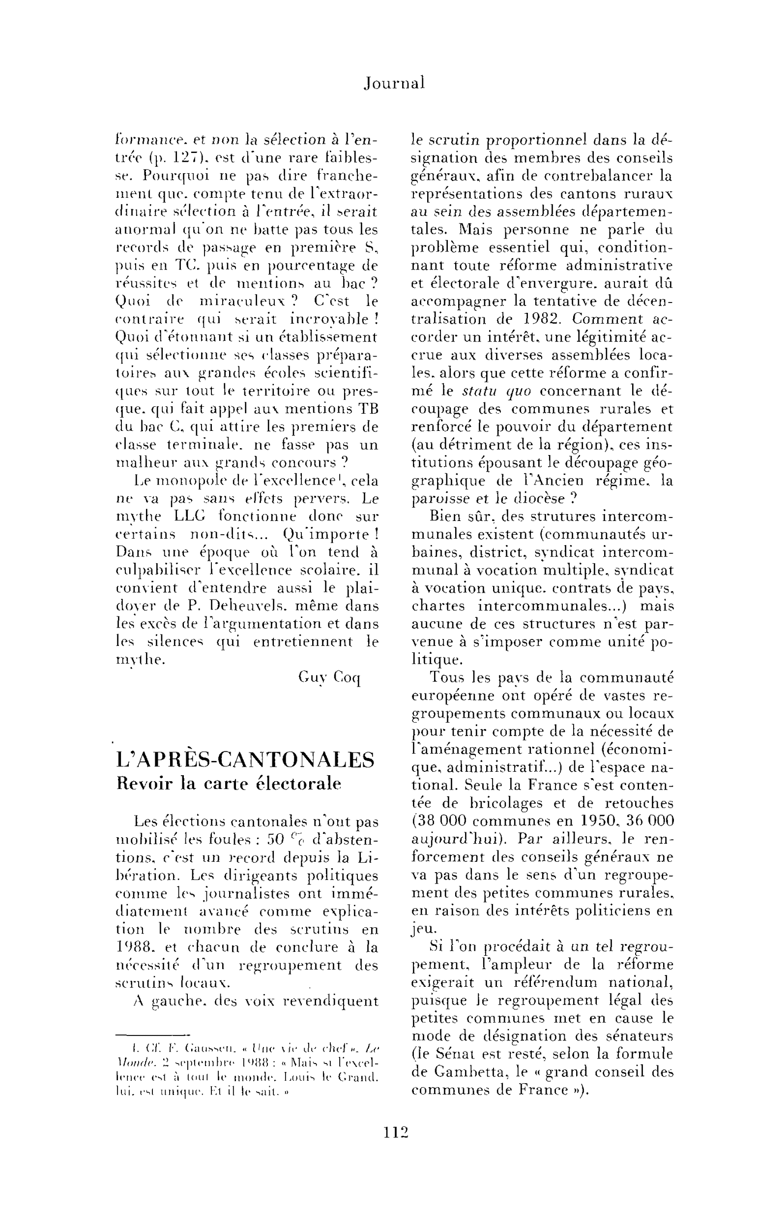 L’après-cantonnale : Revoir la carte électorale