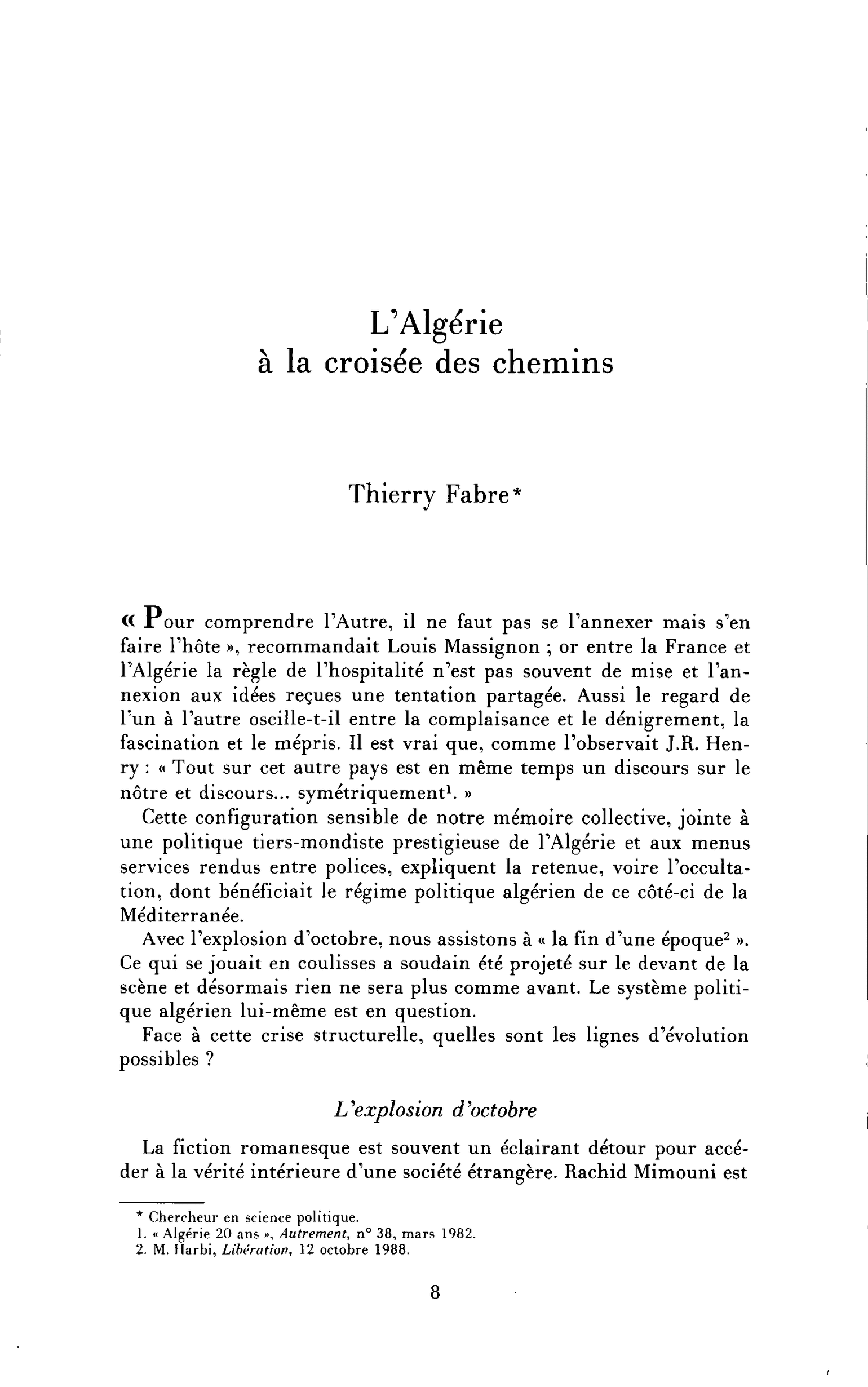 L’Algérie à la croisée des chemins