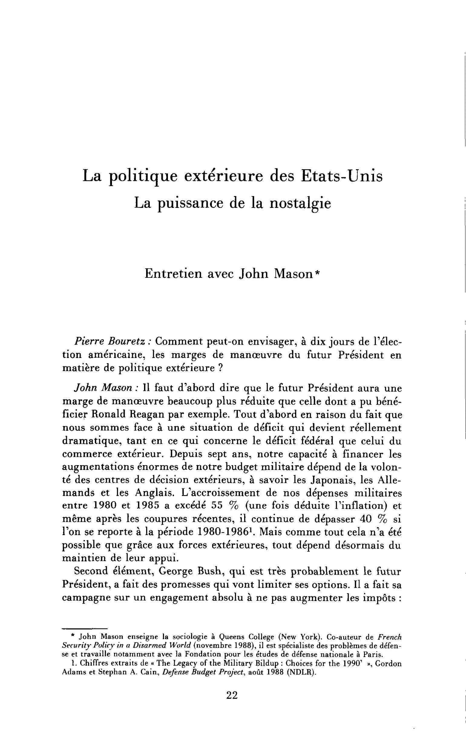 La politique extérieure des Etats-Unis (entretien)