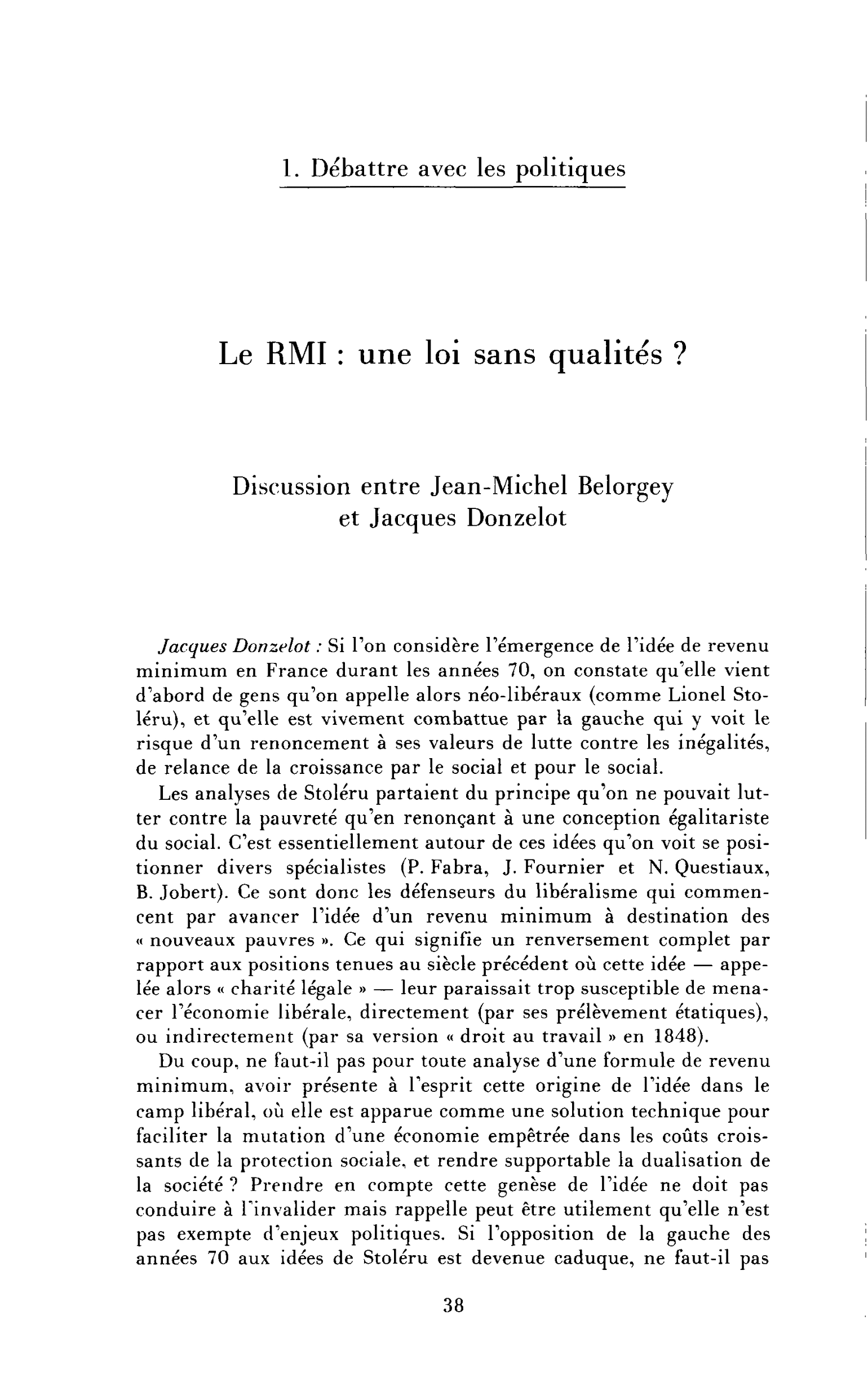 Le RMI, une loi sans qualité ? (discussion)