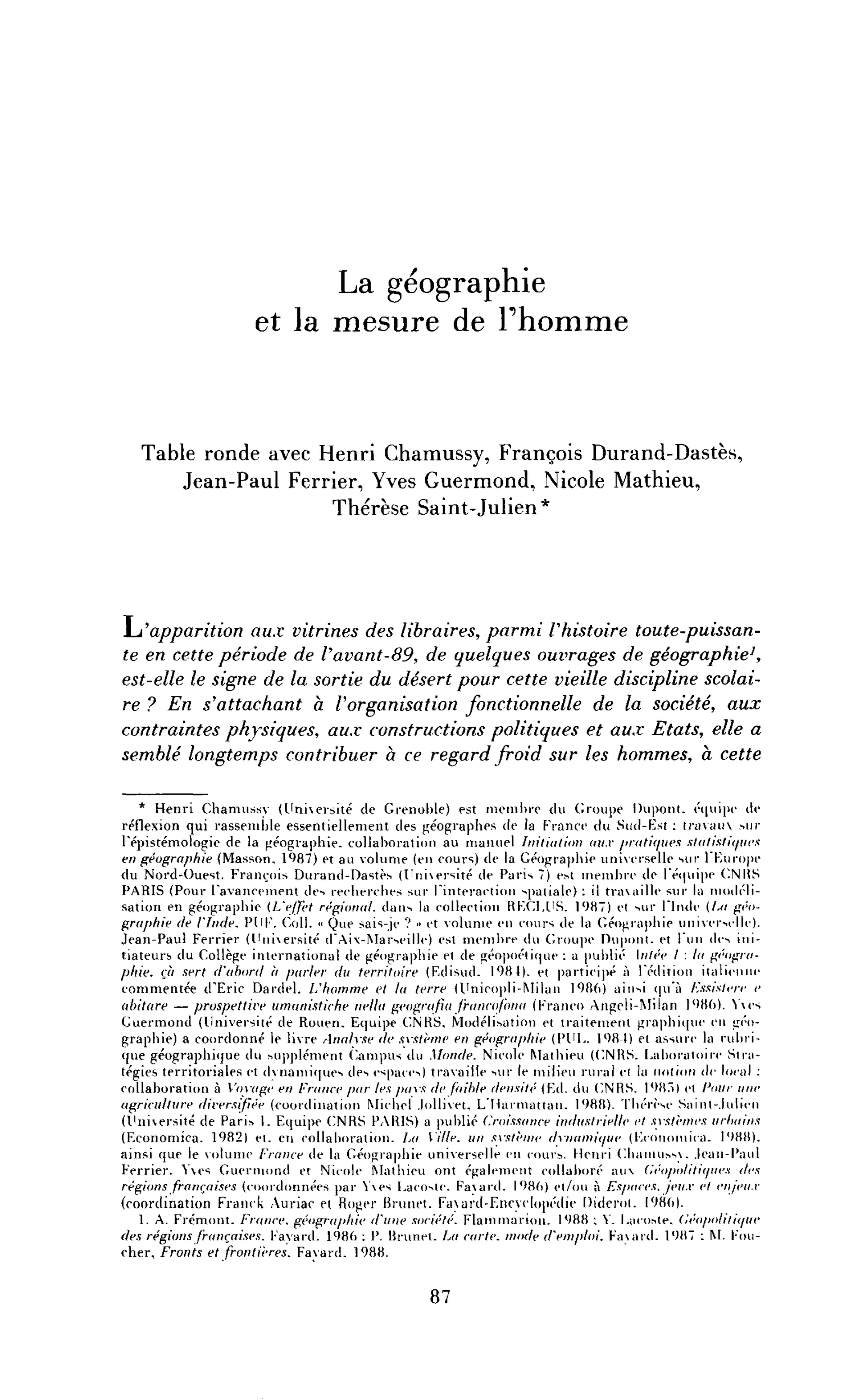 La géographie et la mesure de l’homme