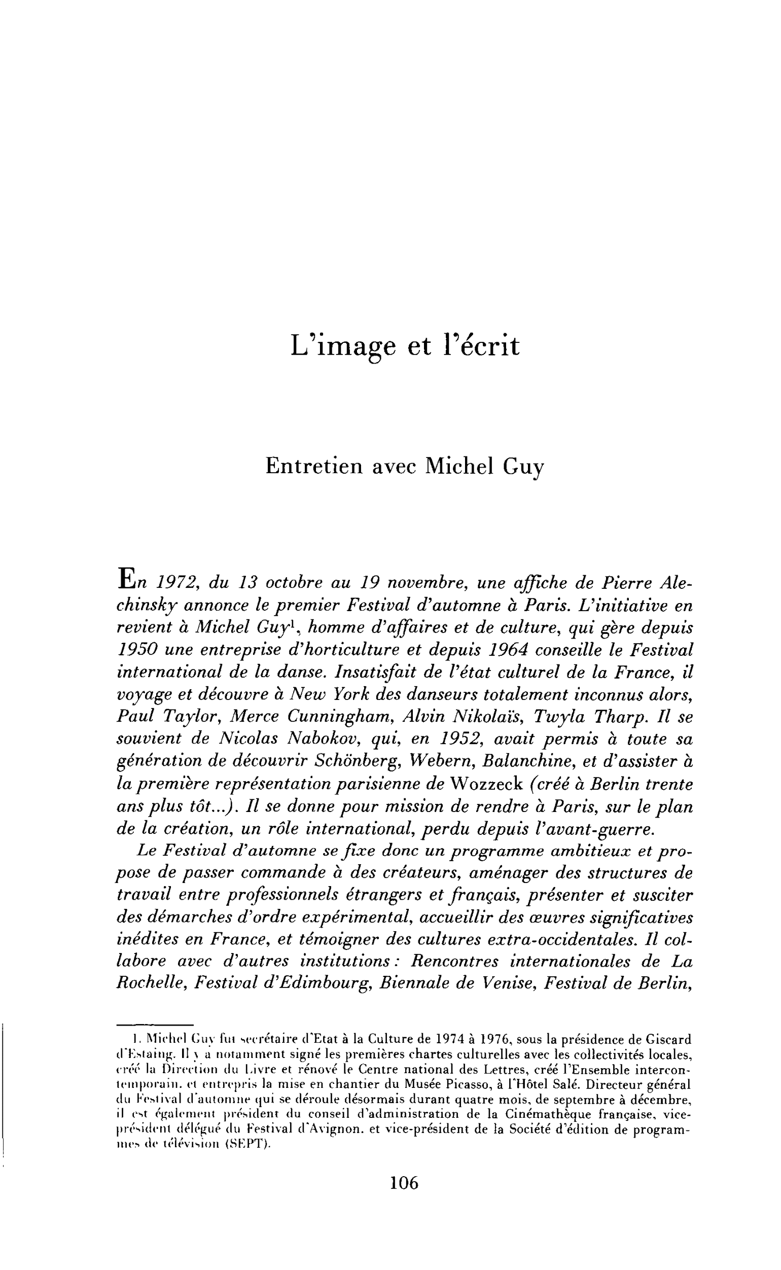 L’image et l’écrit (entretien)