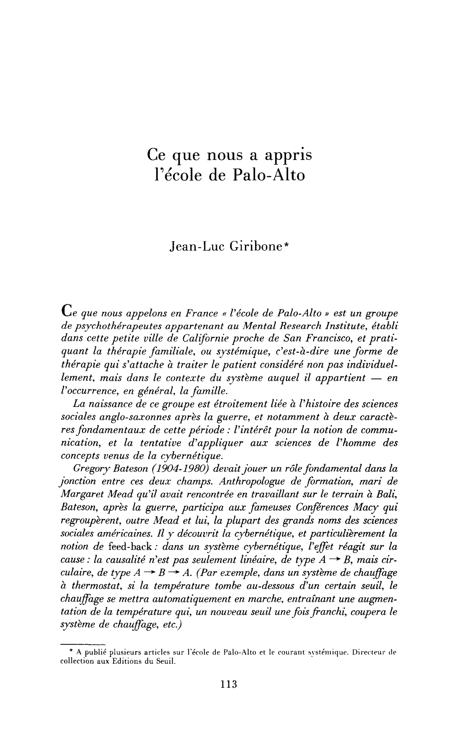 Ce que nous a appris l’école de Palo-Alto