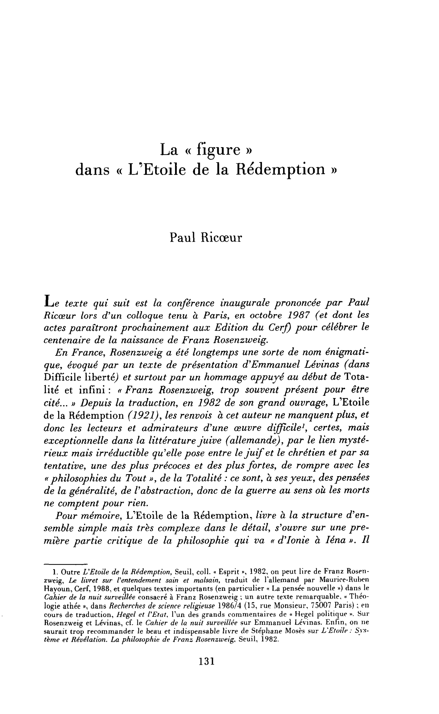La « figure » dans « L’Etoile de la Rédemption »