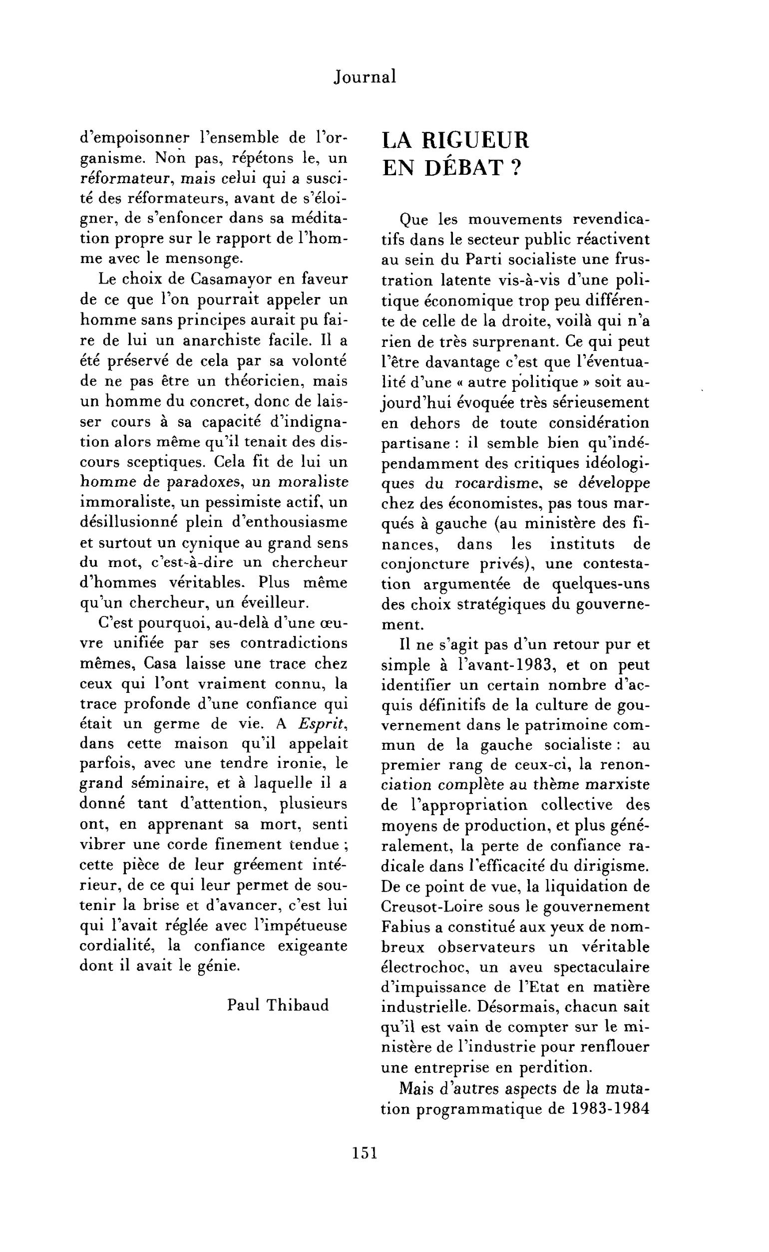 La rigueur en débat ?