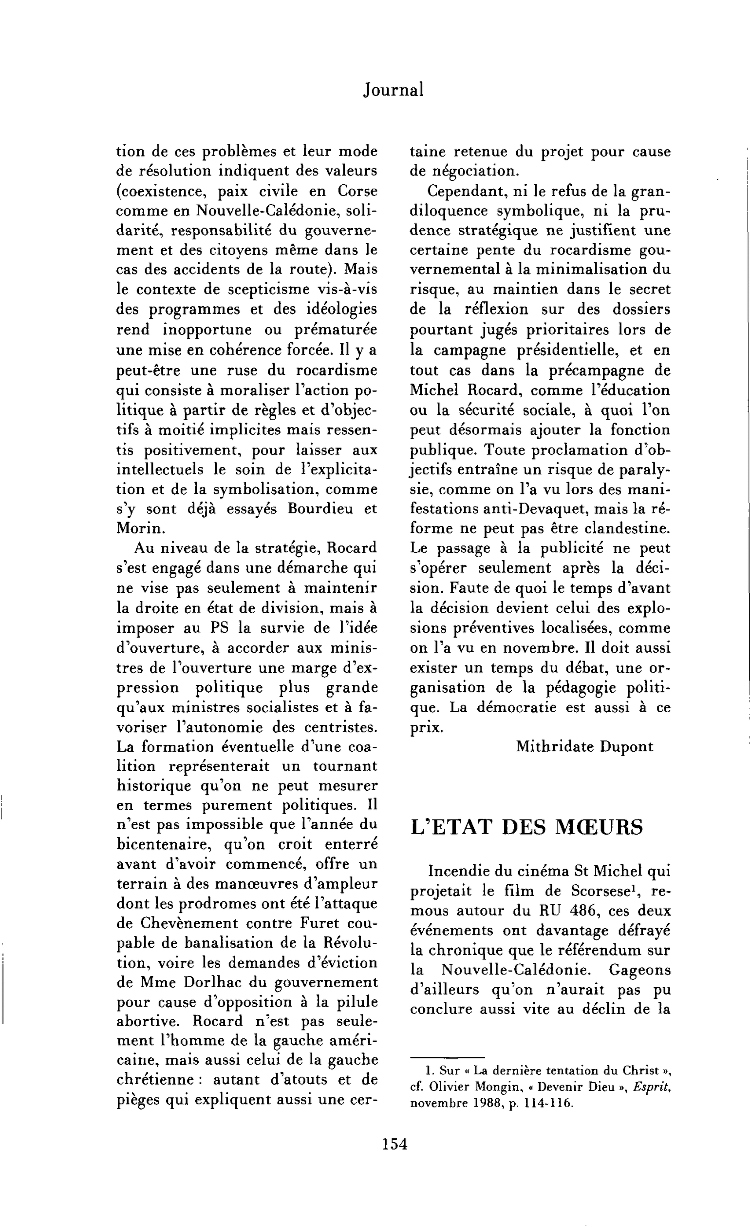 l’état des moeurs
