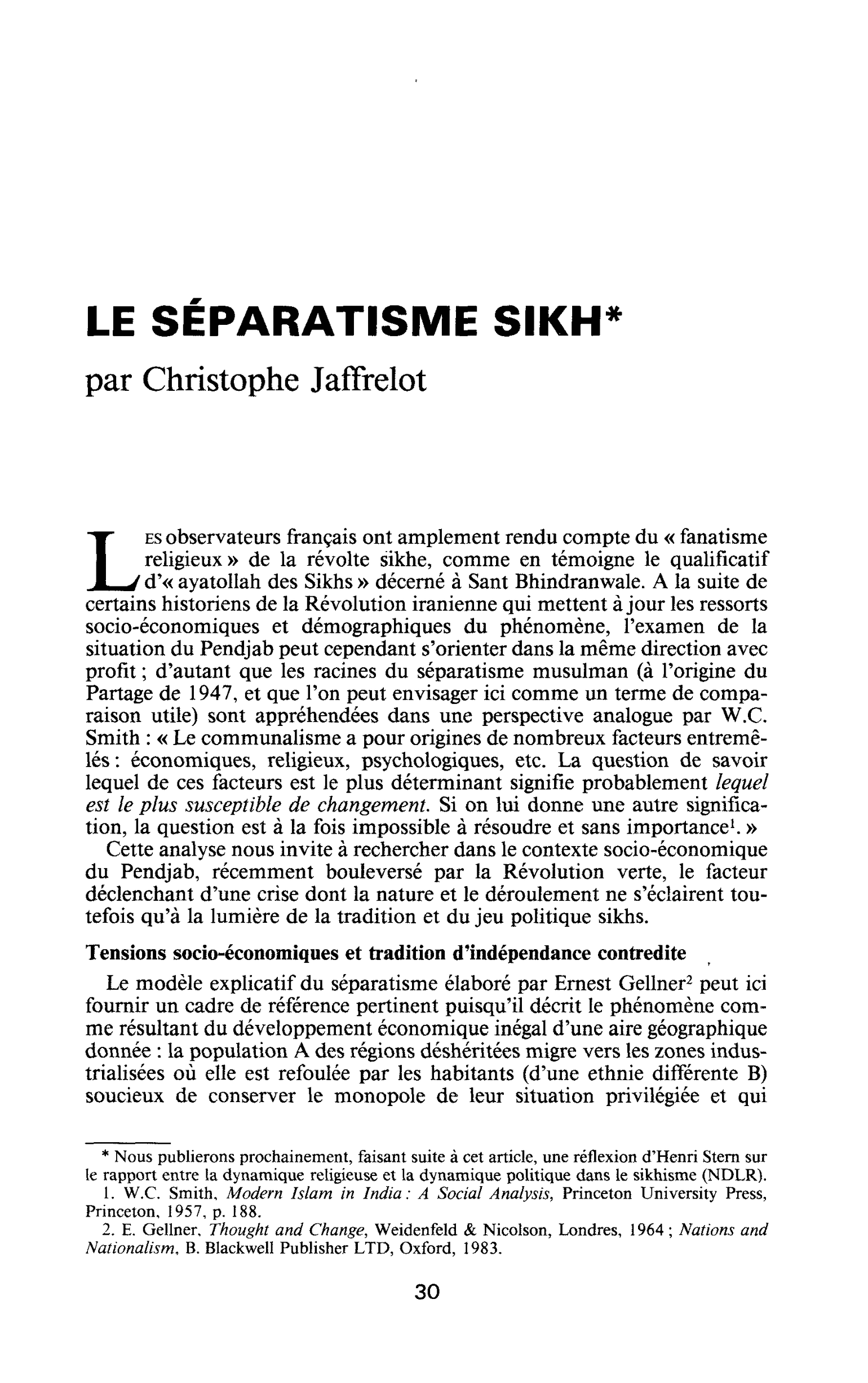 Le séparatisme sikh