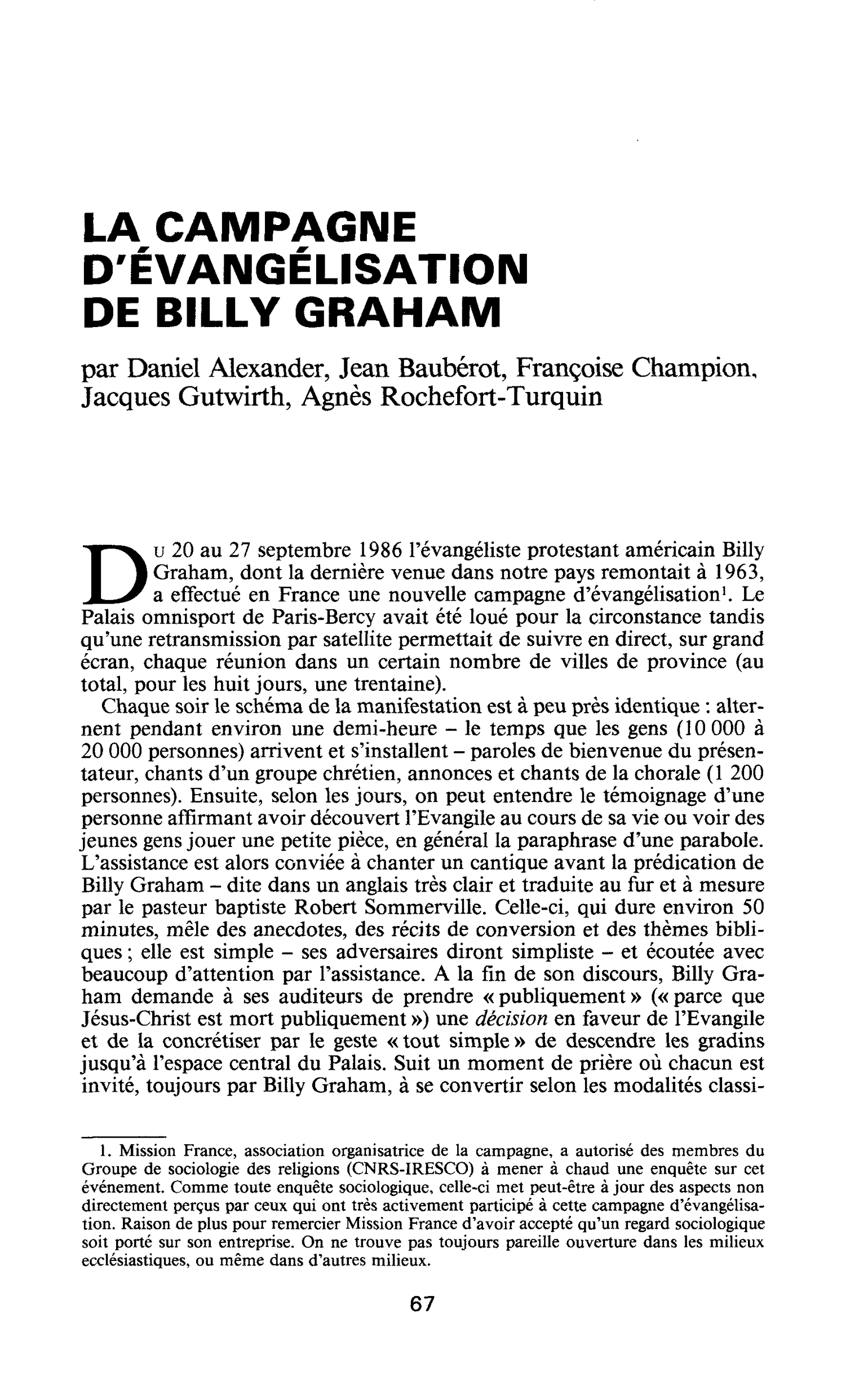 La campagne d’évangélisation de Billy Graham
