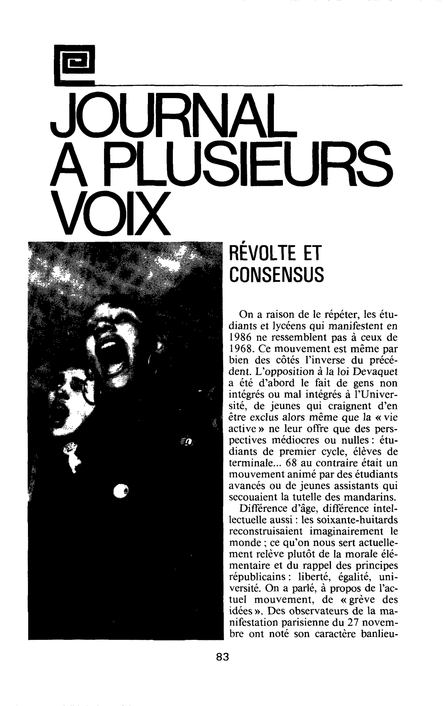 Le mouvement étudiant et les institutions: révolte et consensus