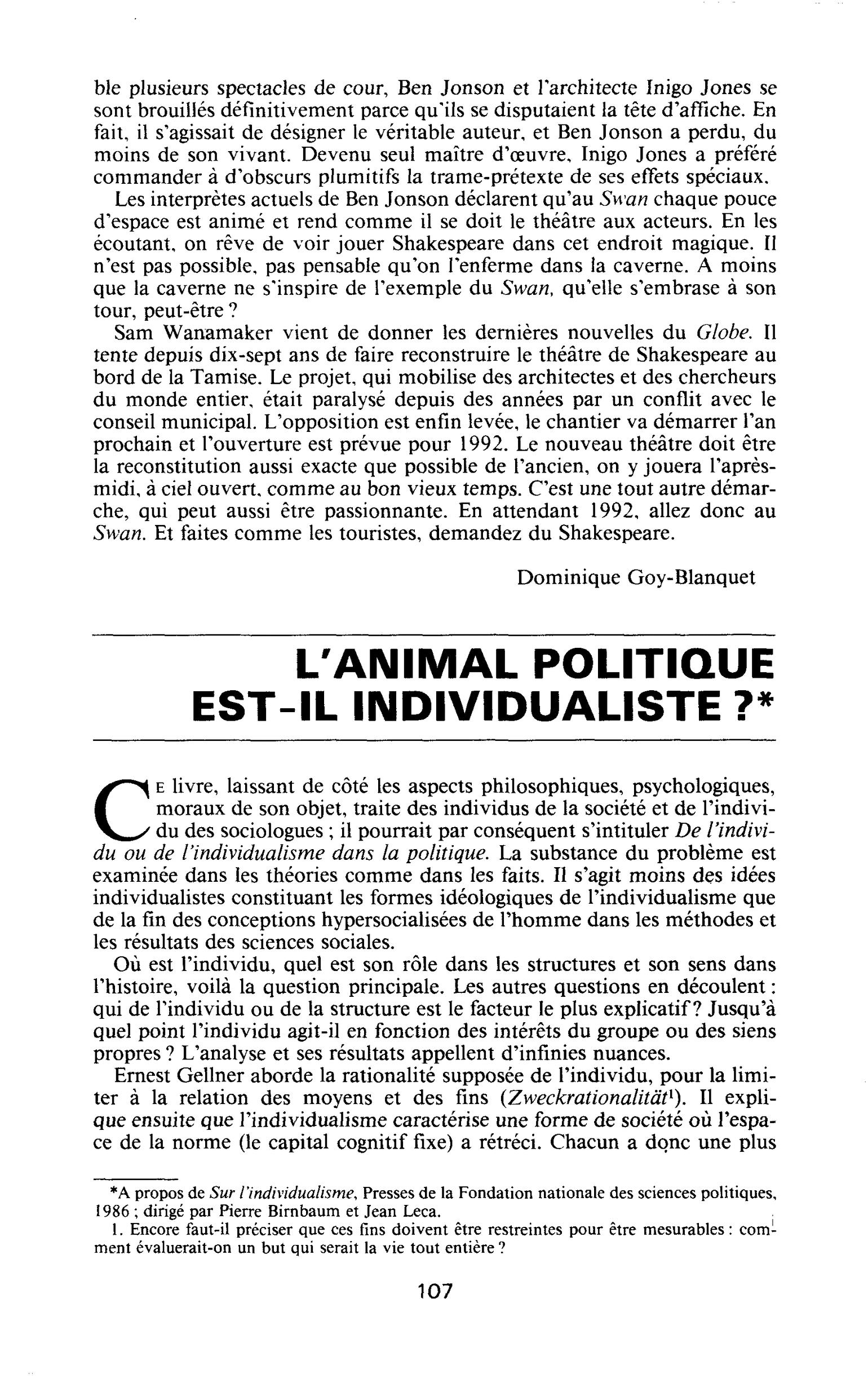 L’animal politique est-il individualiste?