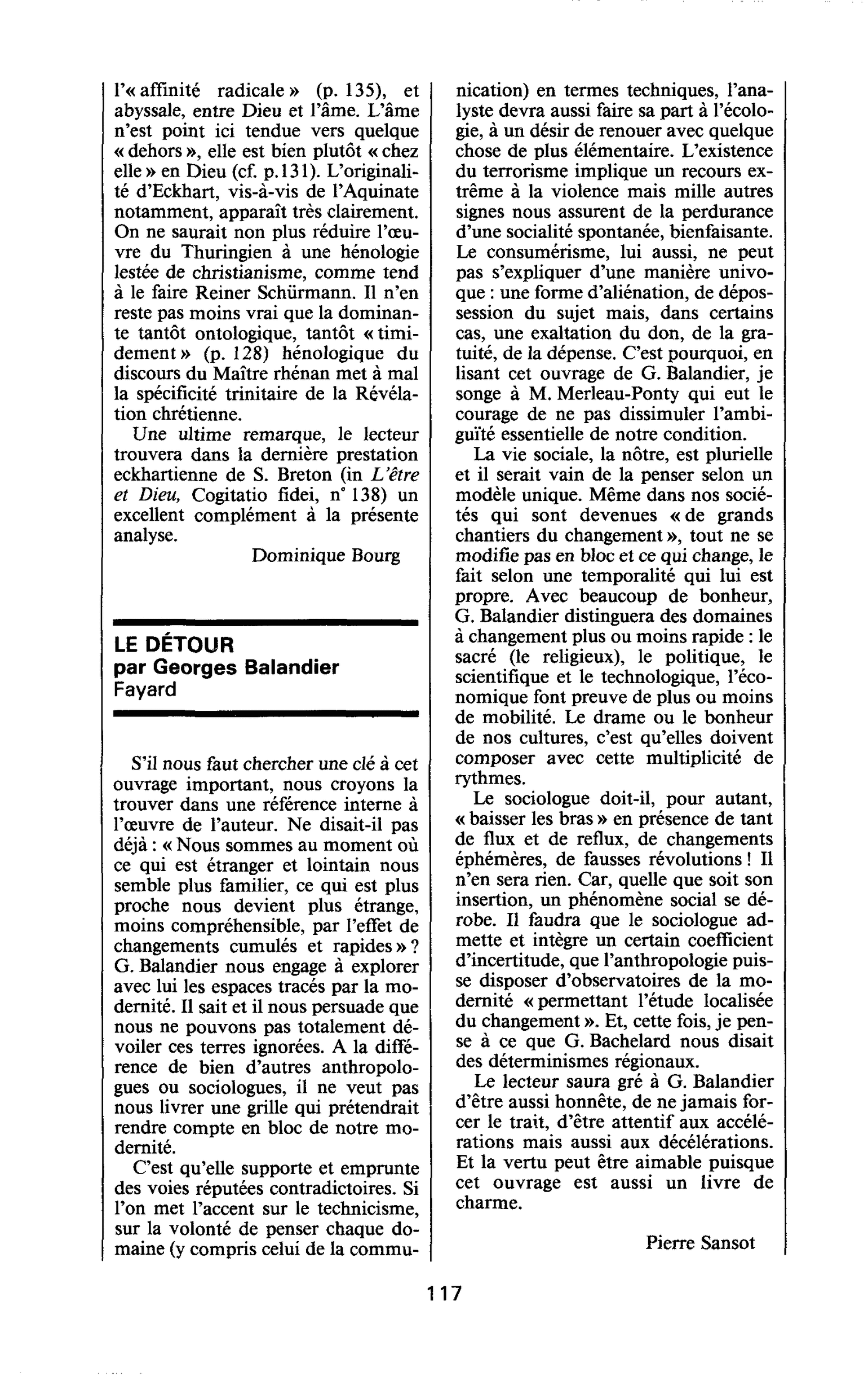 Le détour, par Georges Balandier (Fayard)