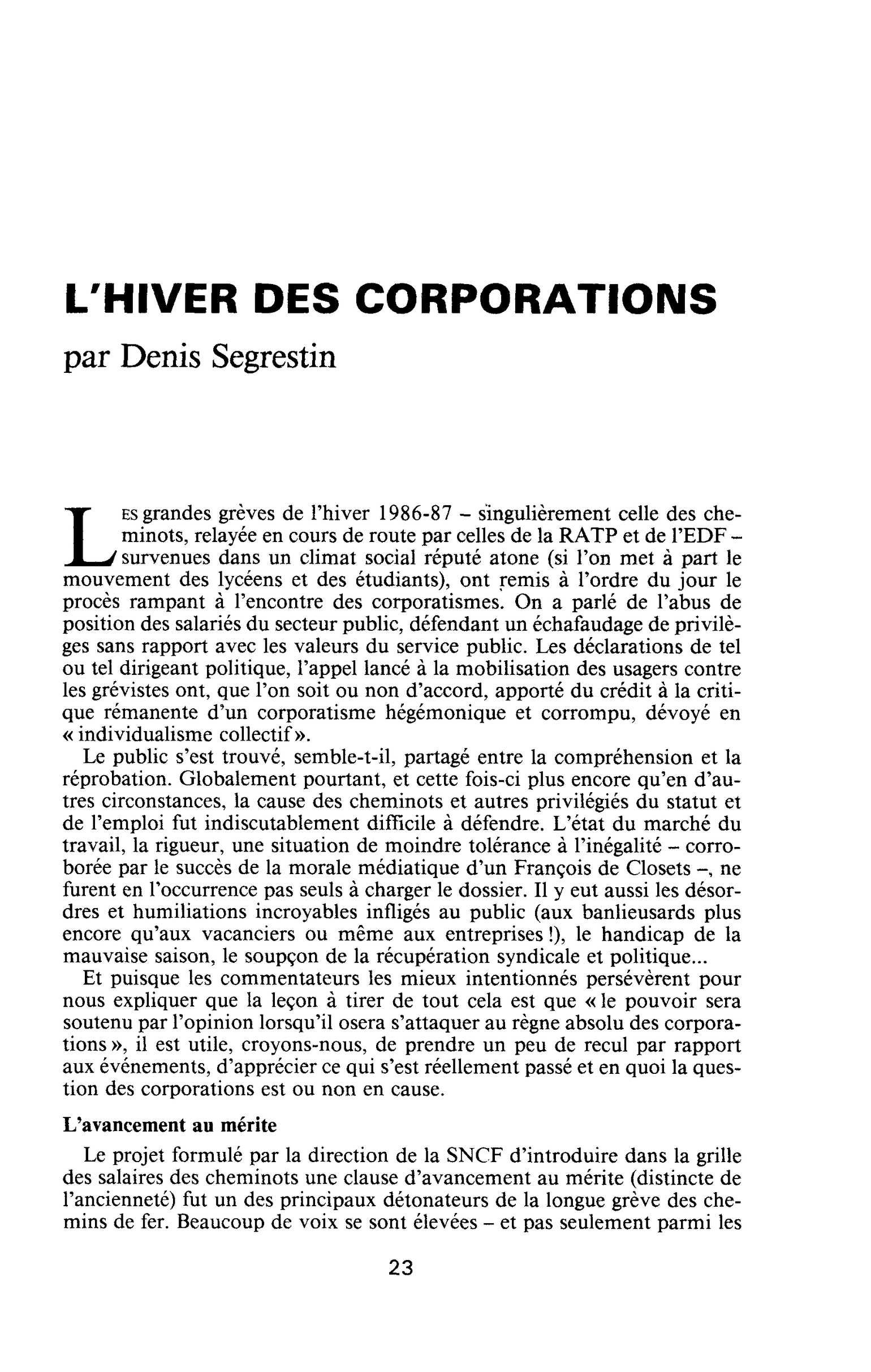L’hiver des corporations