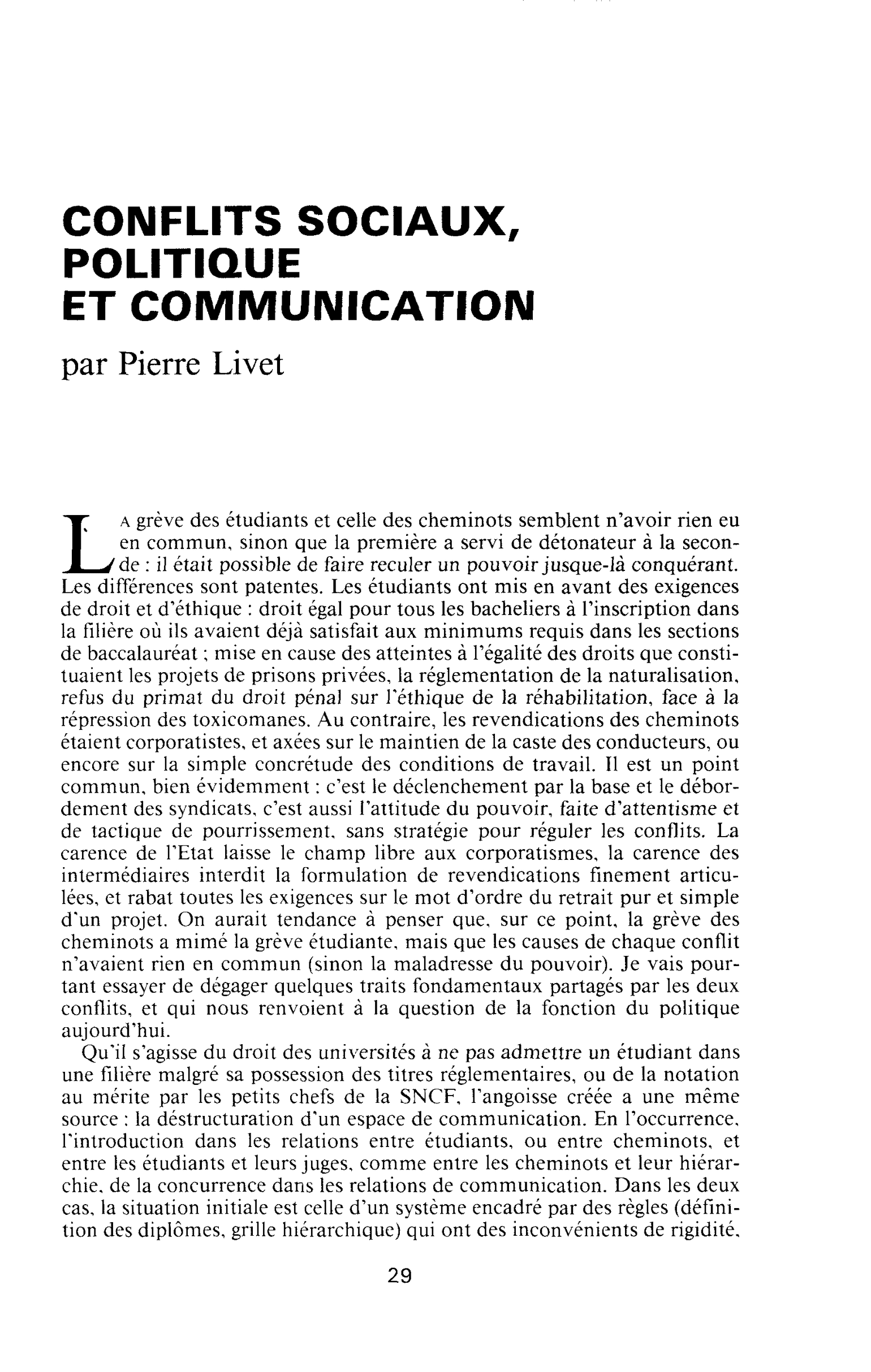 Conflits sociaux, politique et communication