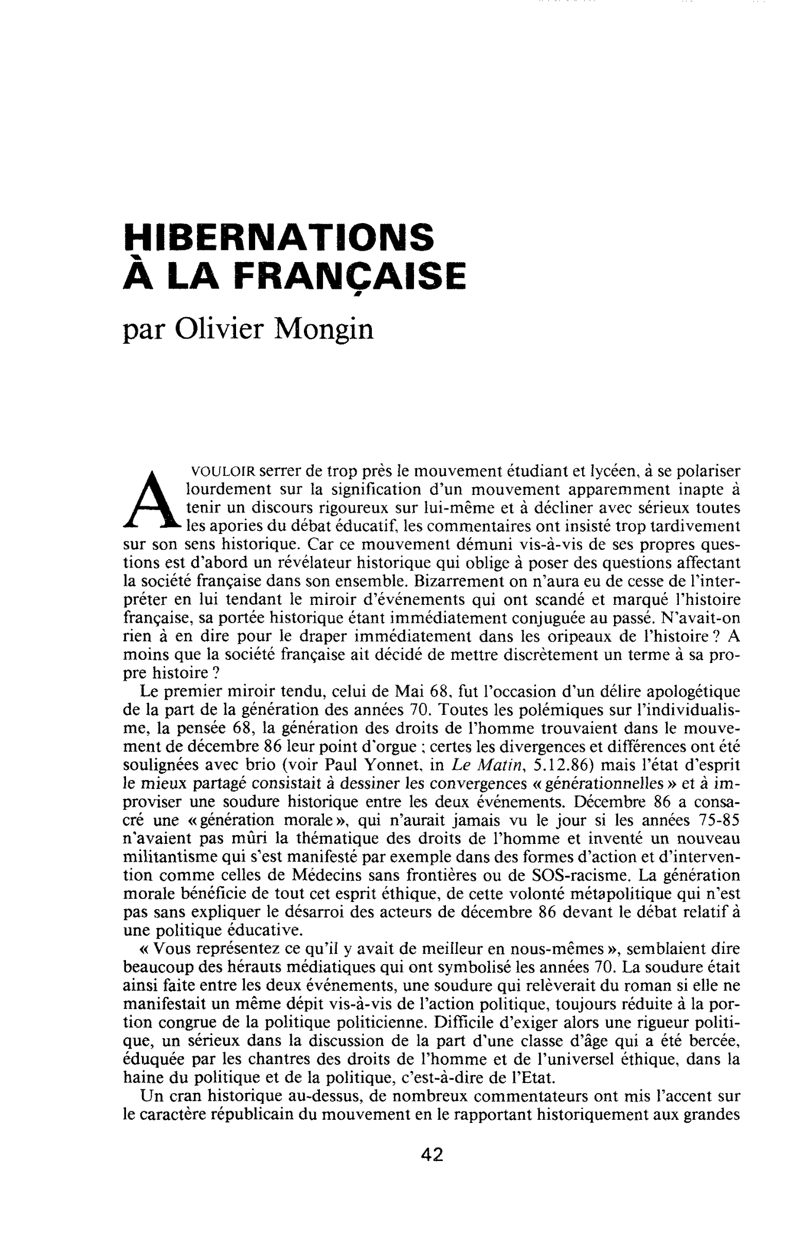 Hibernations à la française