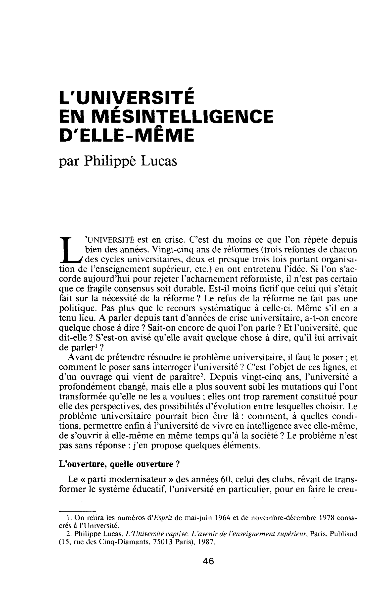 L’université en mésintelligence d’elle-même