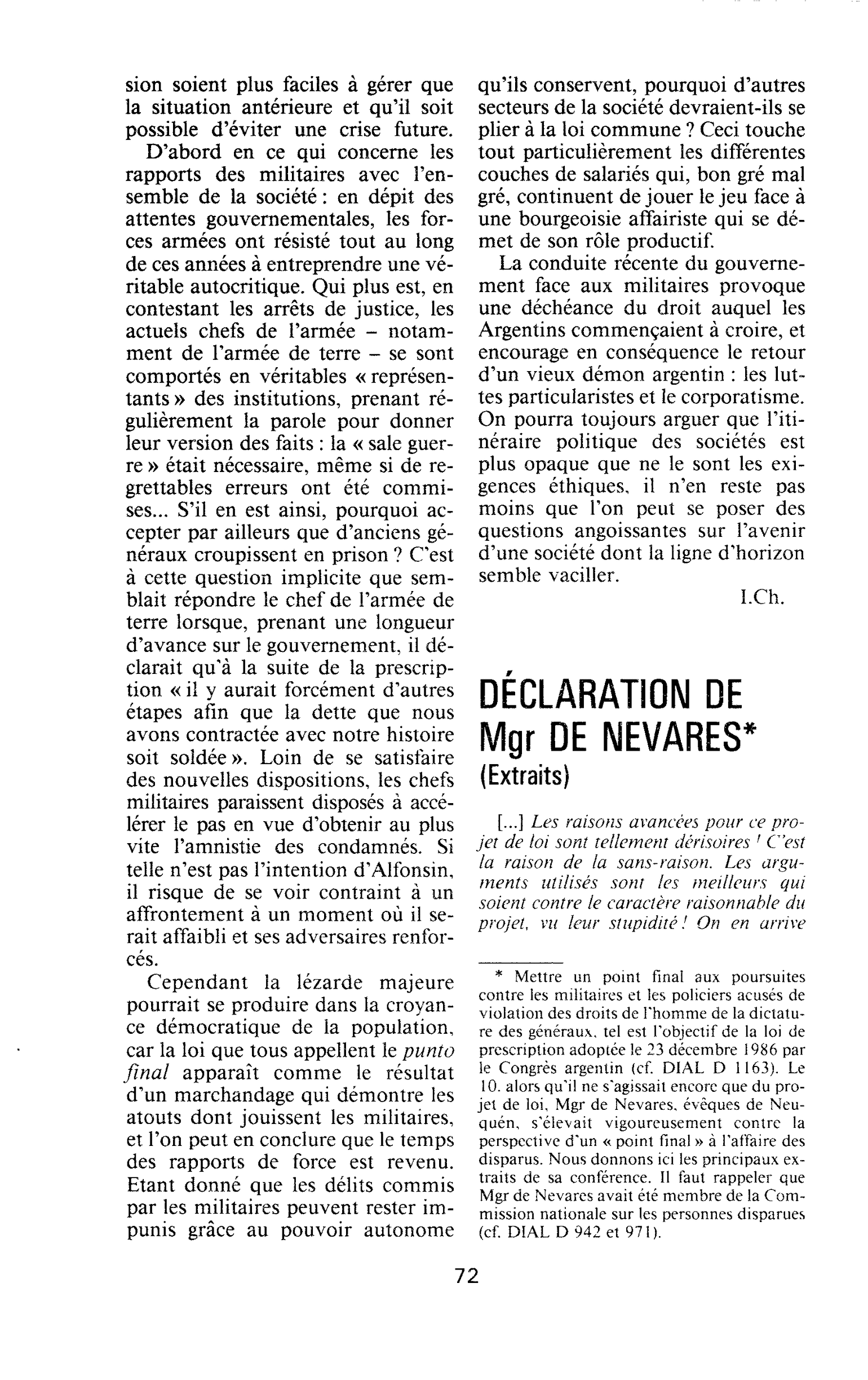 Déclaration de Mgr de Nevares