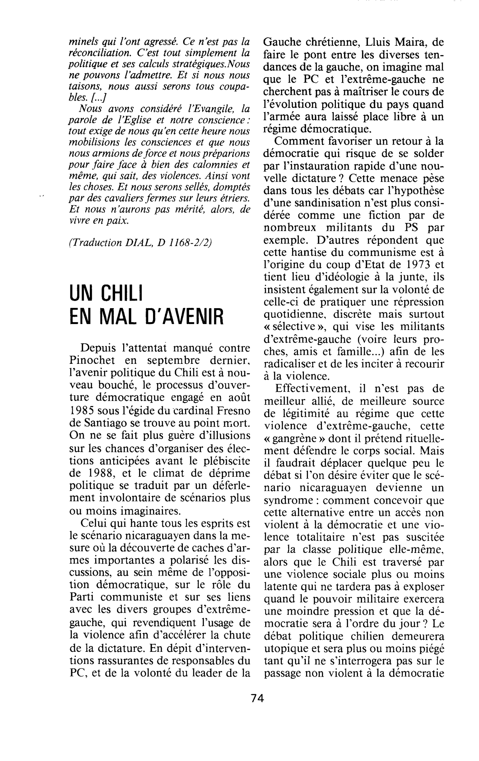 Un Chili en mal d’avenir