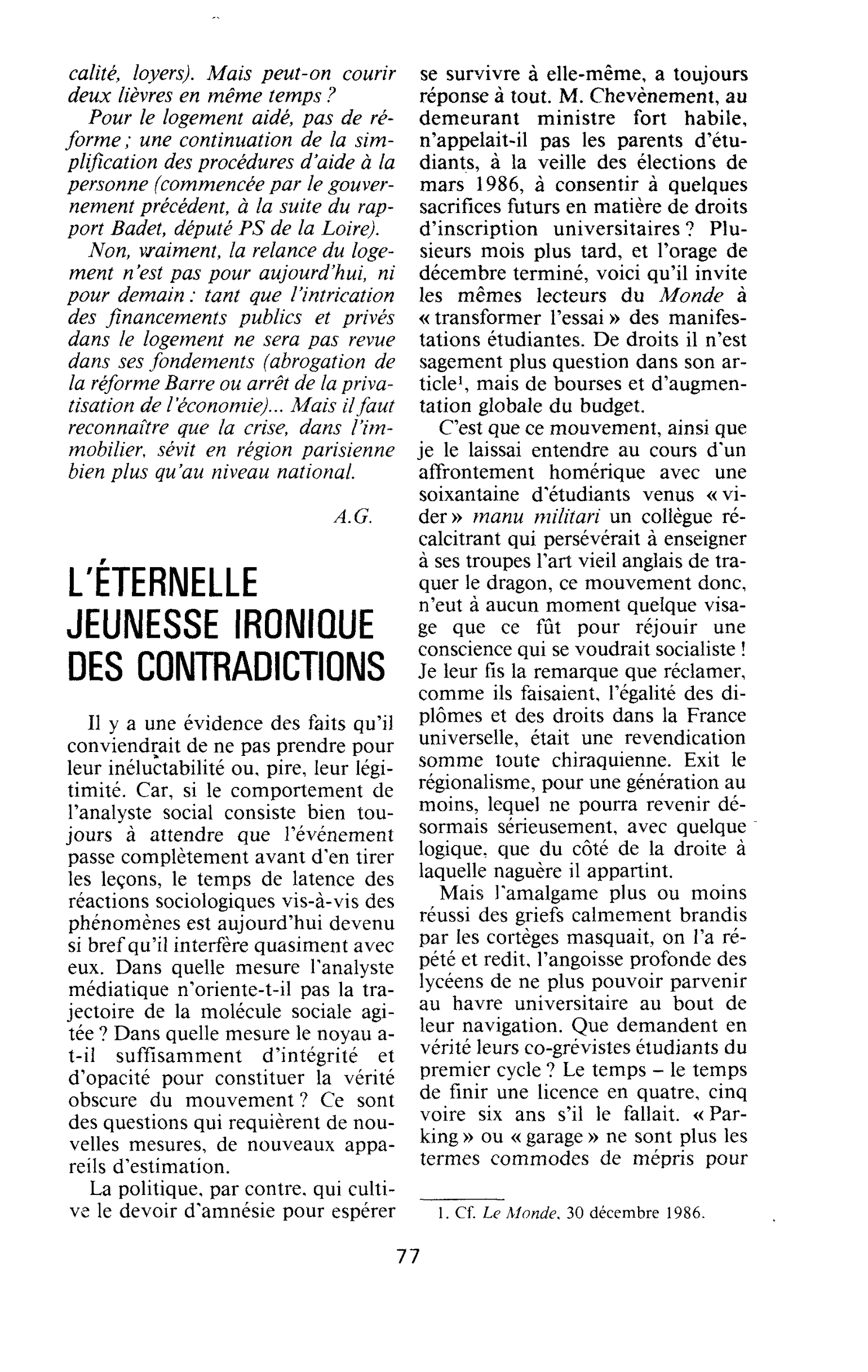 L’éternelle jeunesse ironique des contradictions