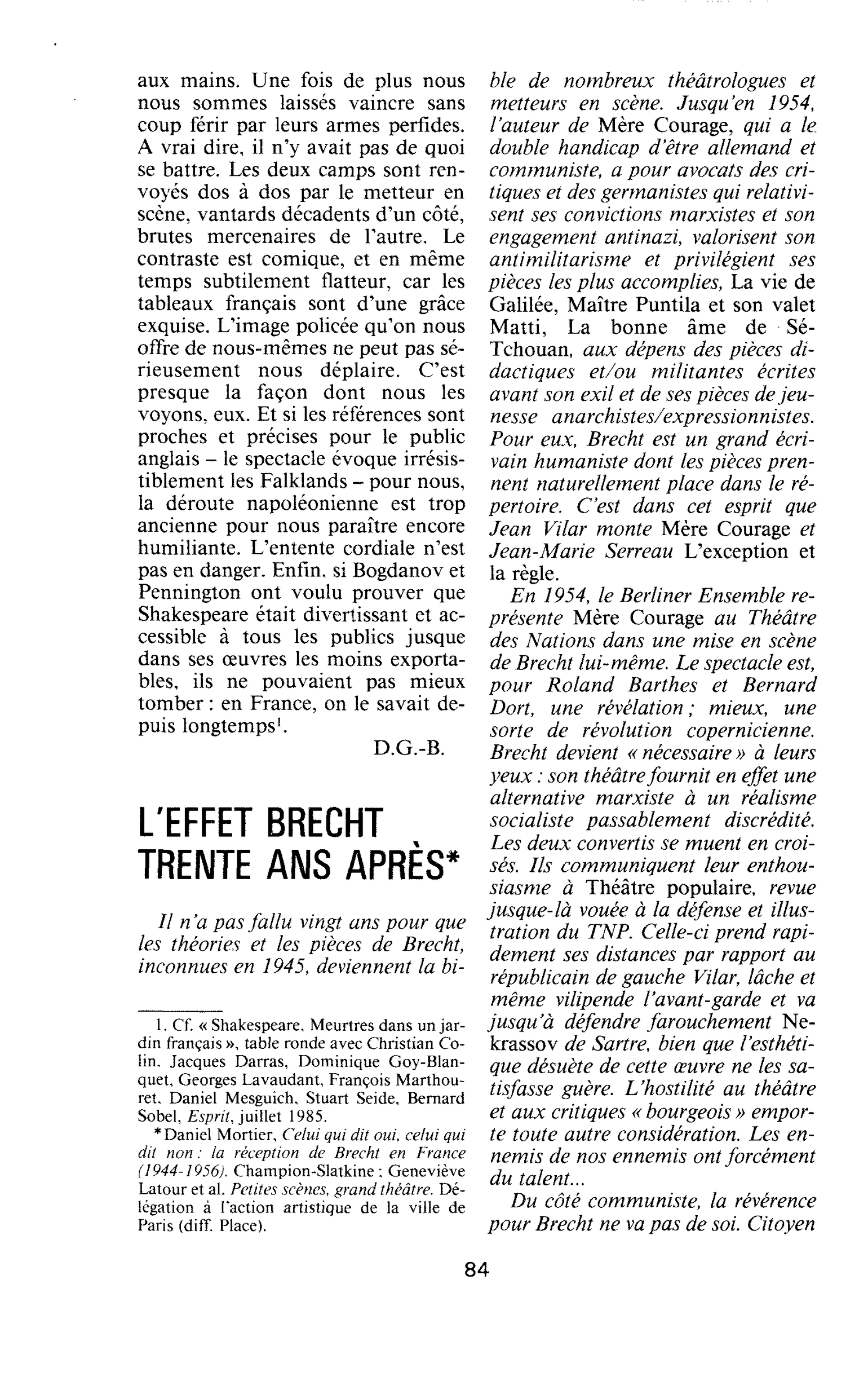 L’effet Brecht trente ans après
