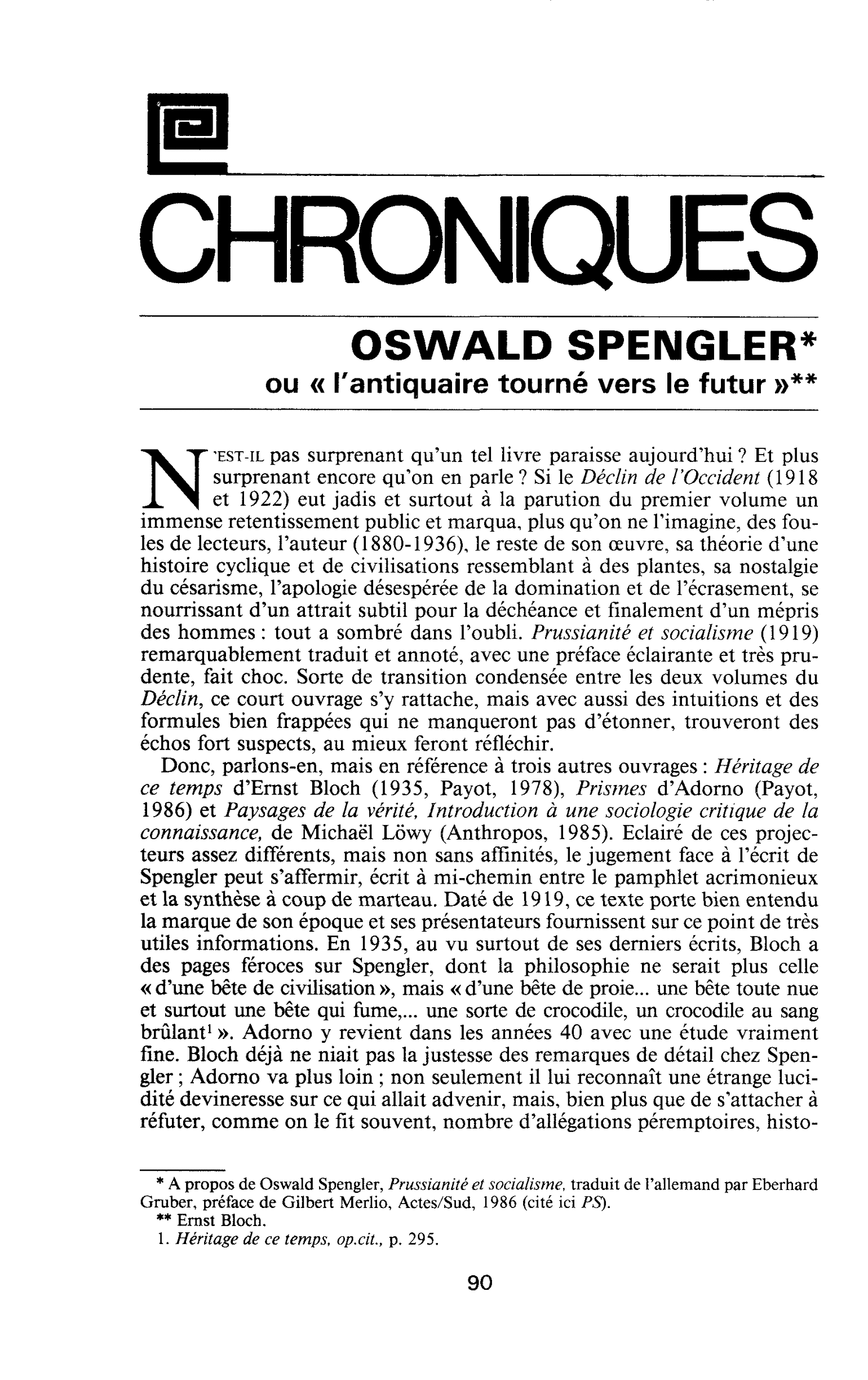 Oswald Spengler ou « l’antiquaire tourné vers le futur »