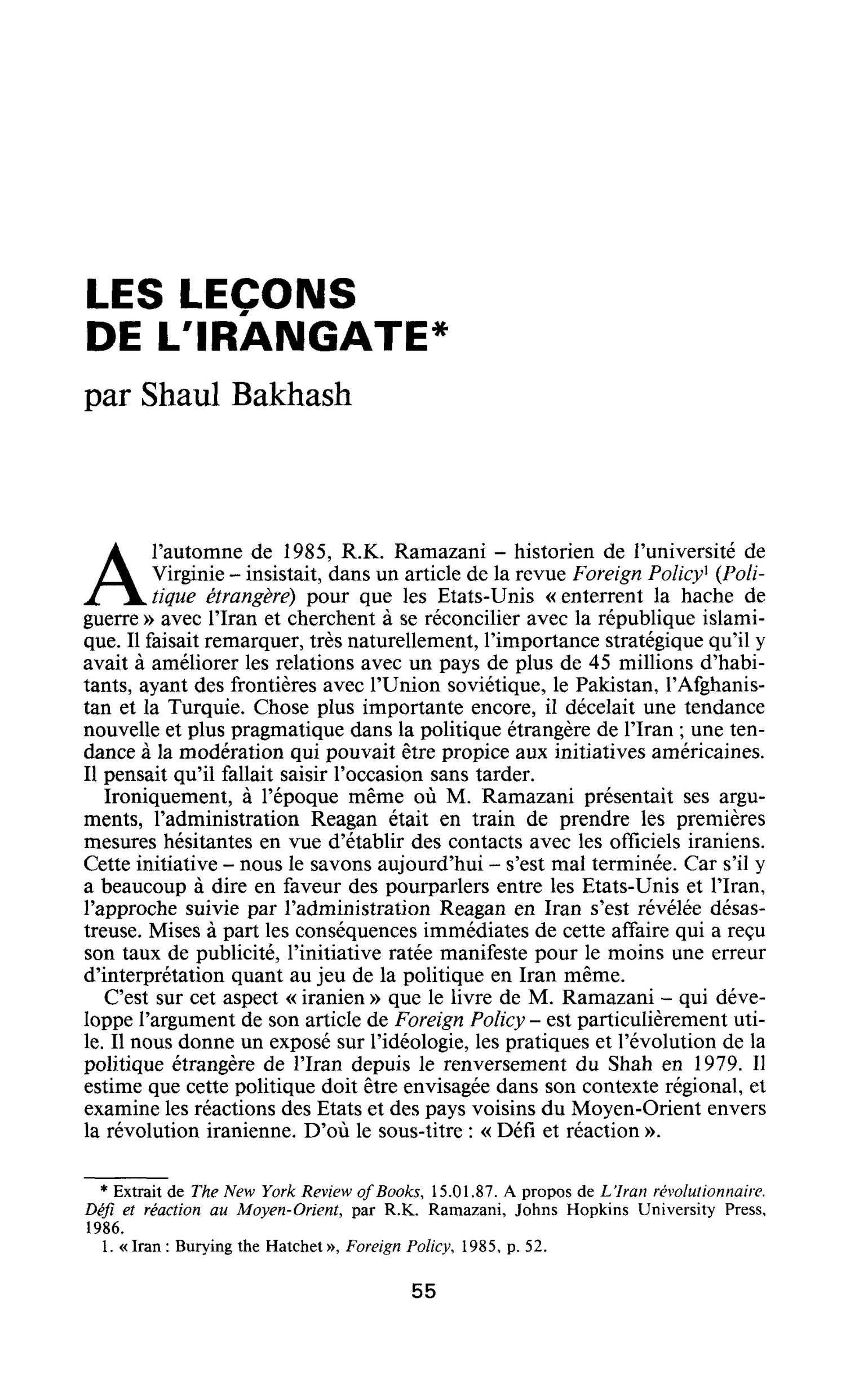 Les leçons de l’Irangate