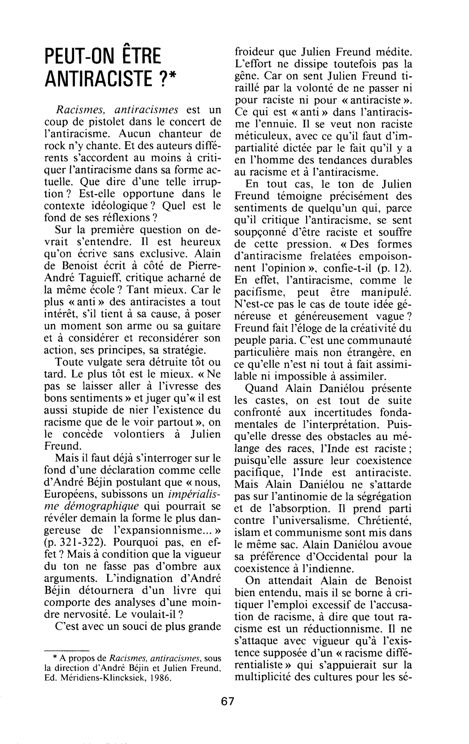 Peut-on être antiraciste?