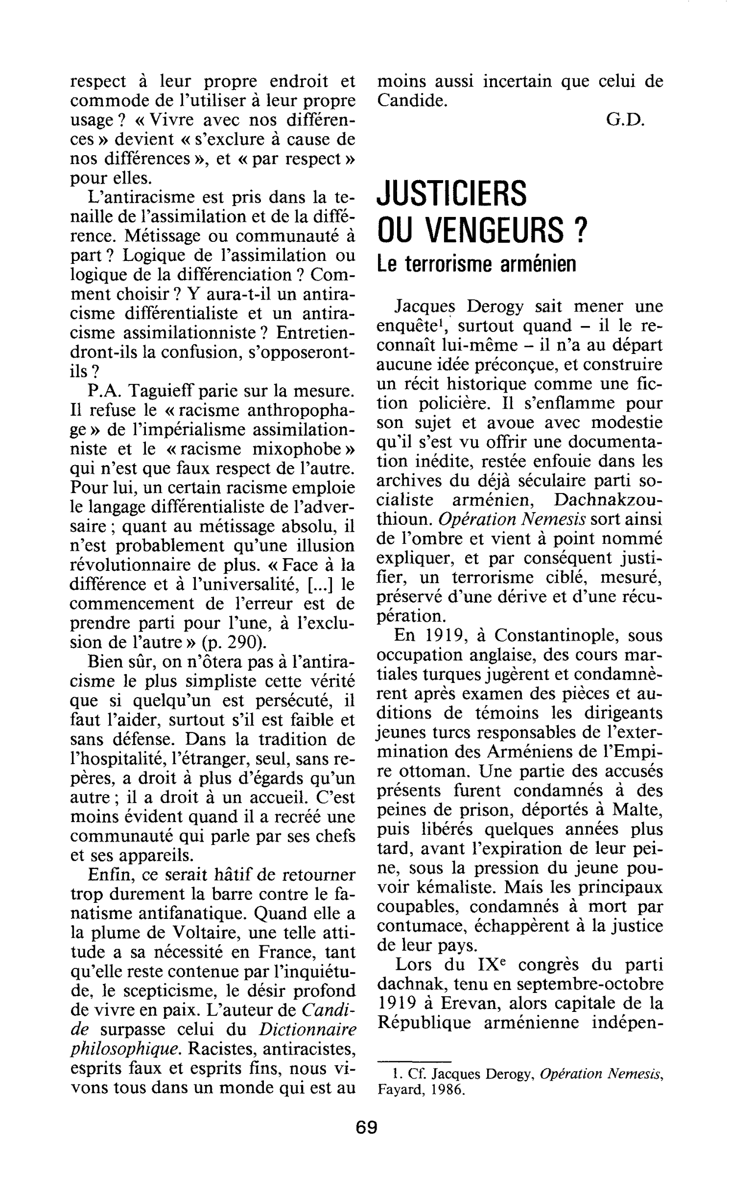 Justiciers ou vengeurs? Le terrorisme arménien