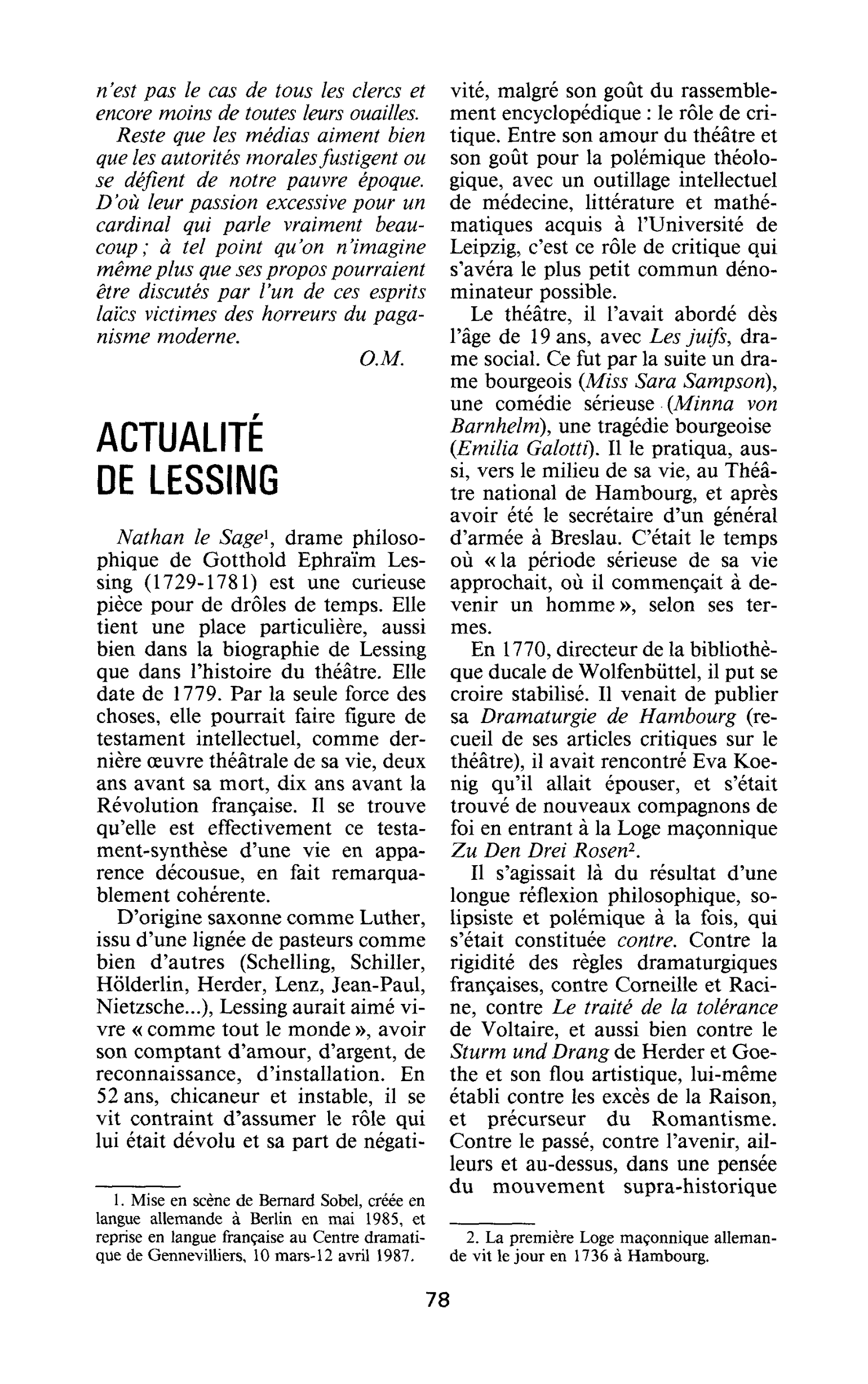 Actualité de Lessing