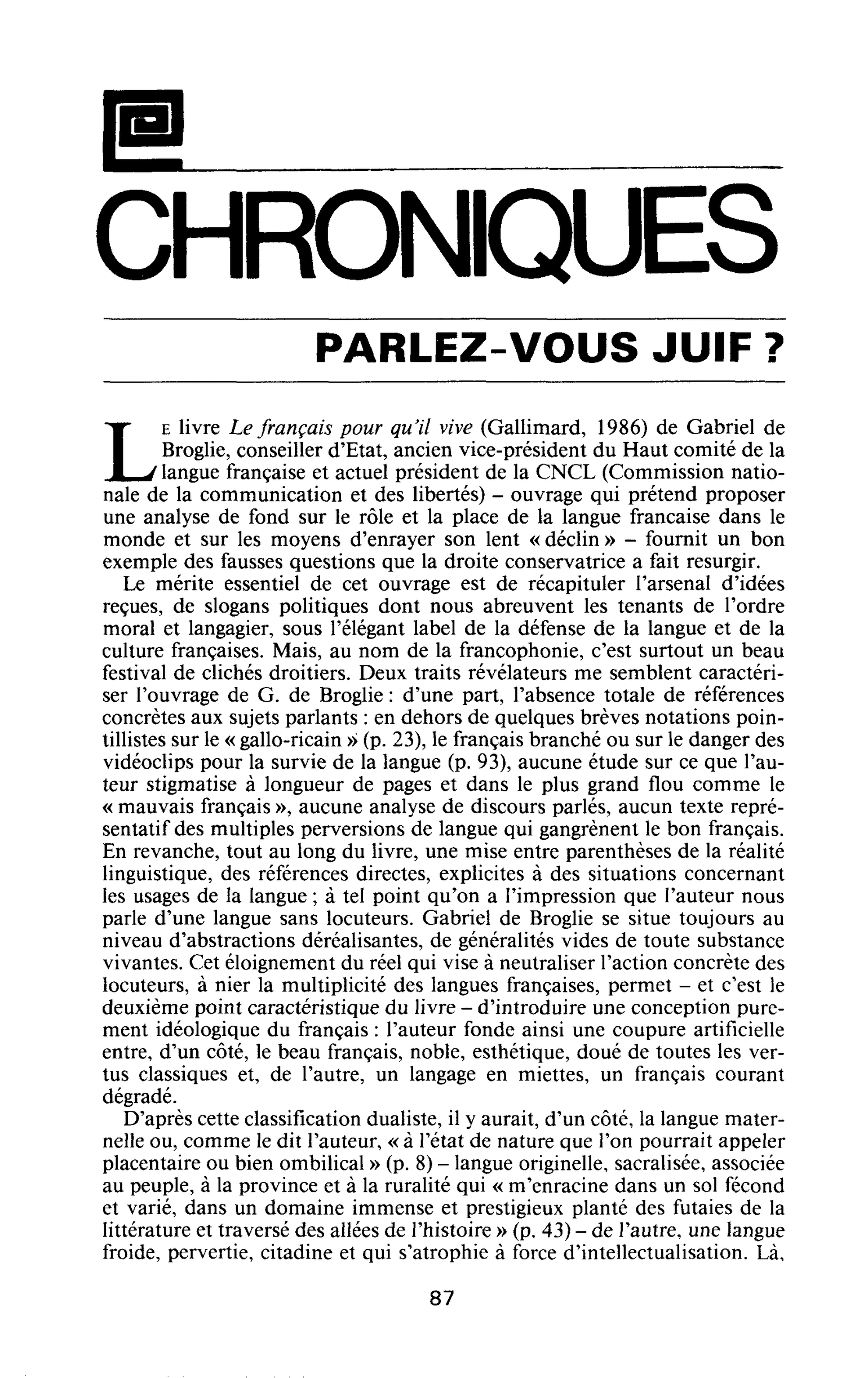 Parlez-vous juif?