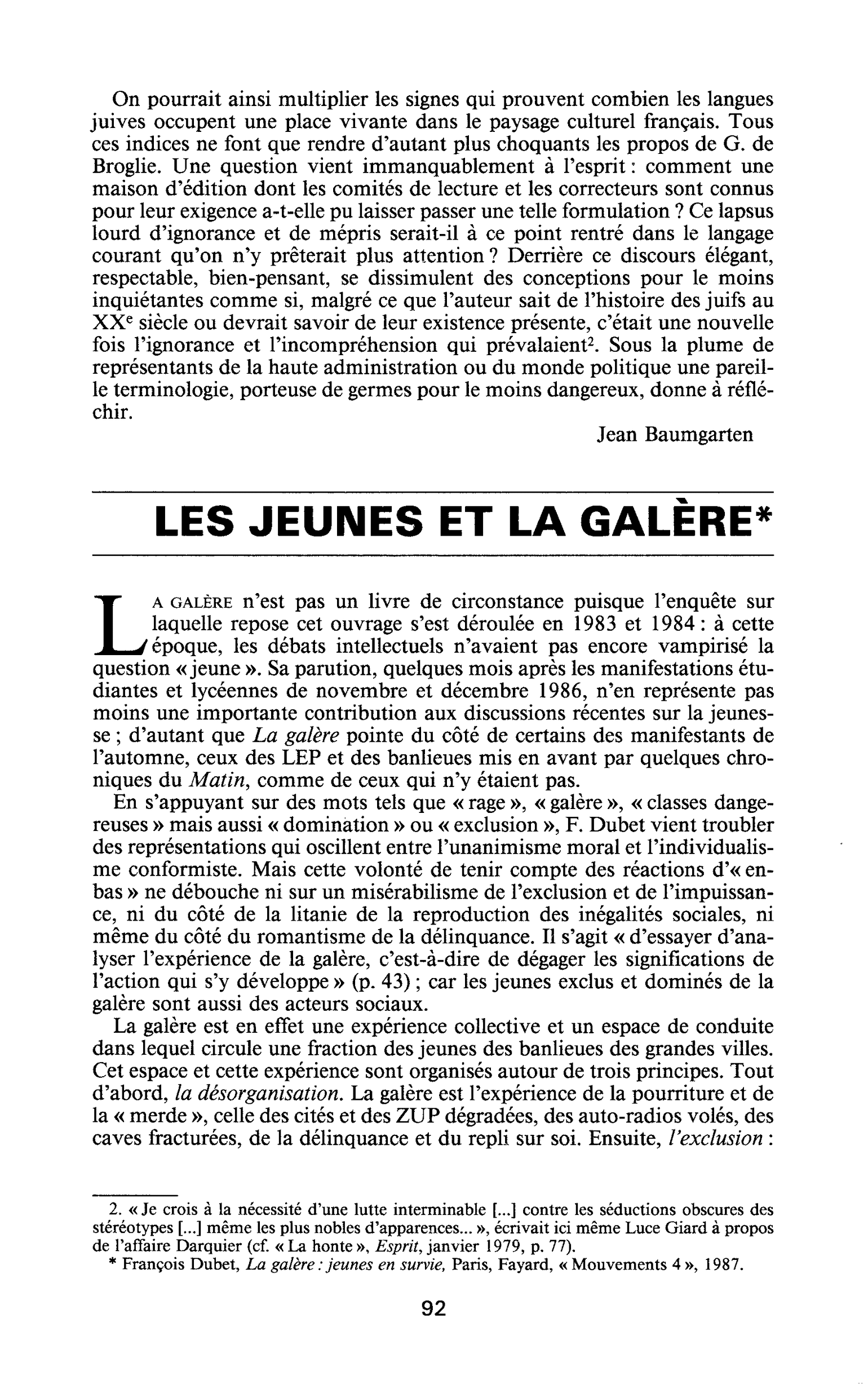 Les jeunes et la galère