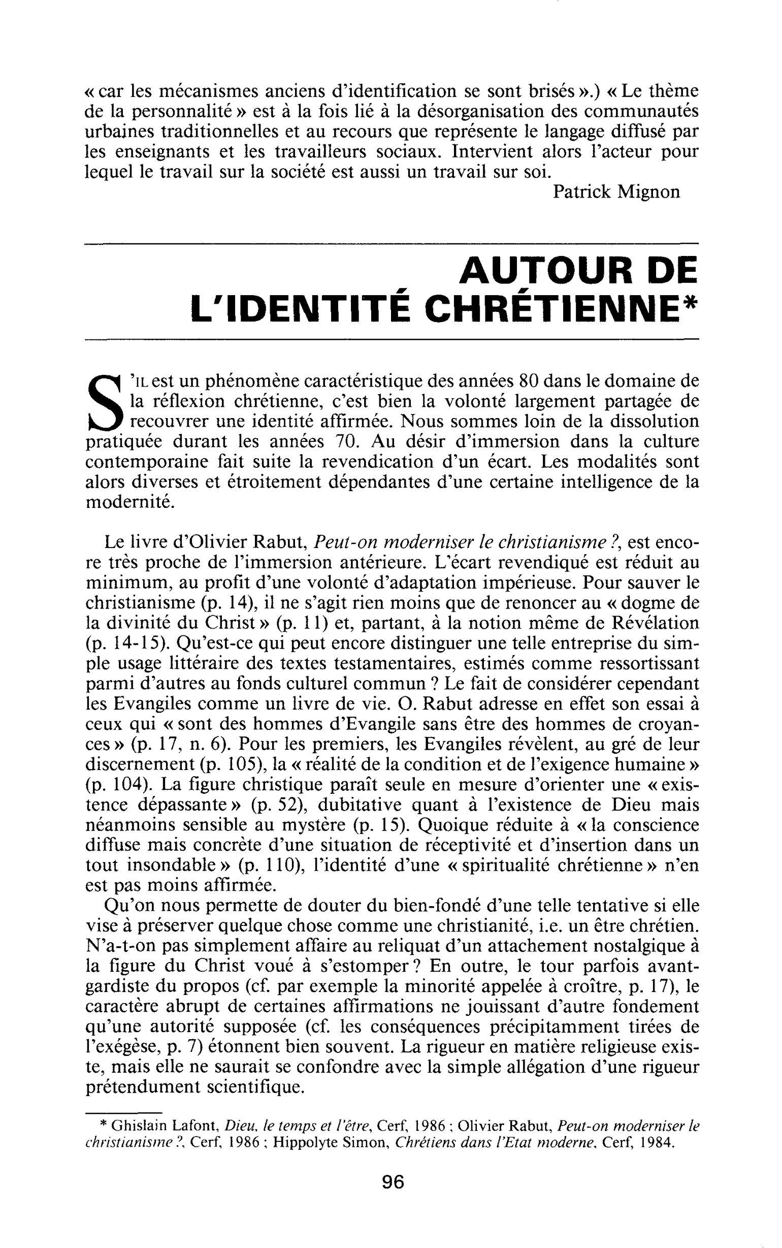 Autour de l’identité chrétienne
