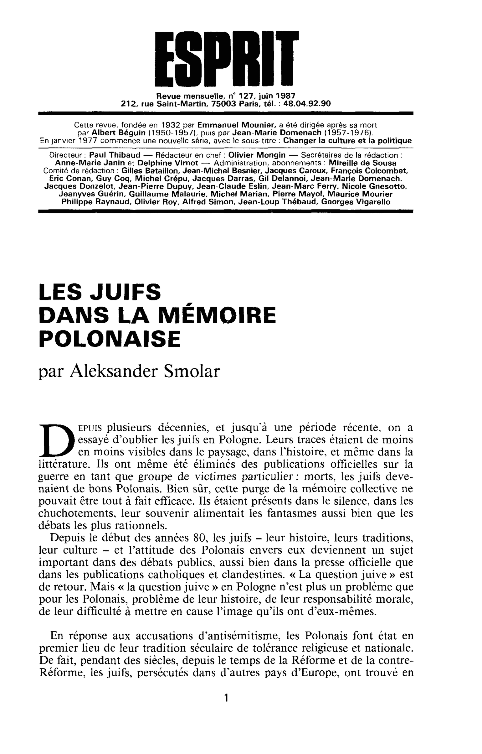 Les juifs dans la mémoire polonaise