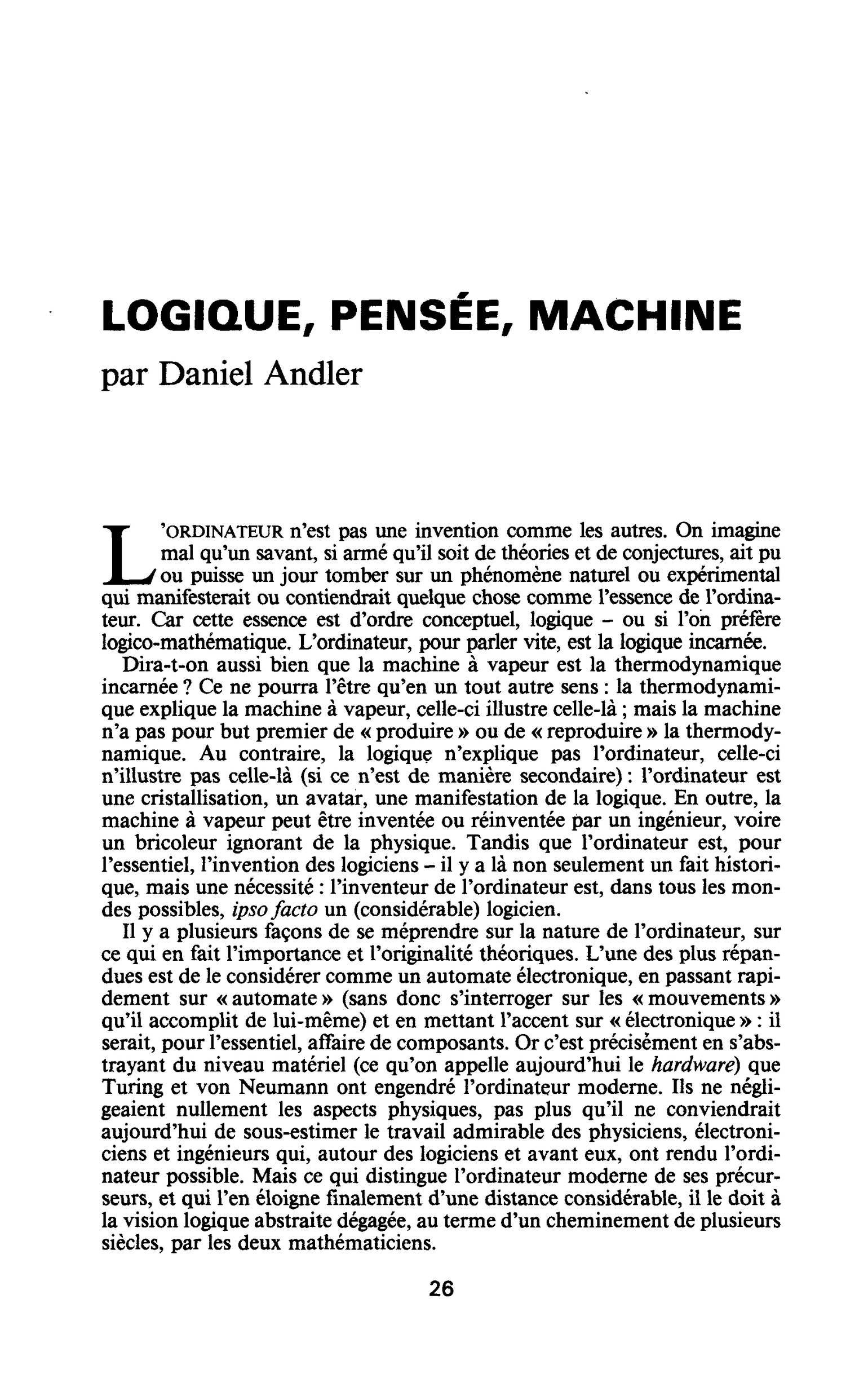 Logique, pensée, machine