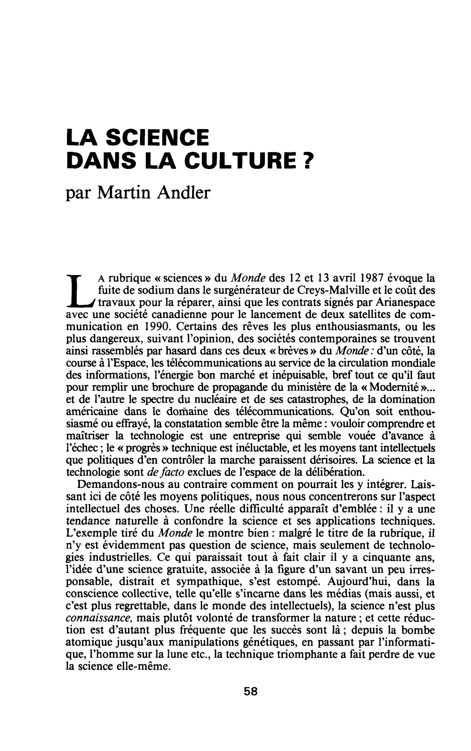 La science dans la culture?