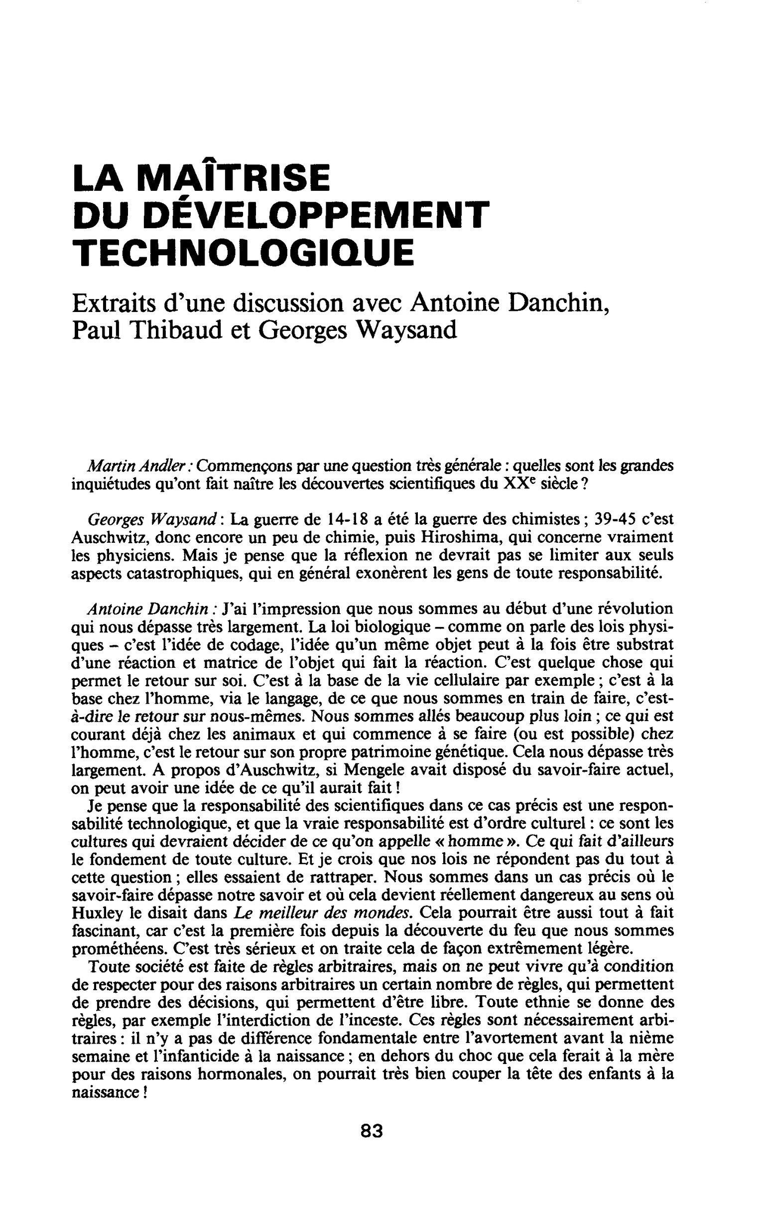 Table ronde - La maîtrise du développement technologique