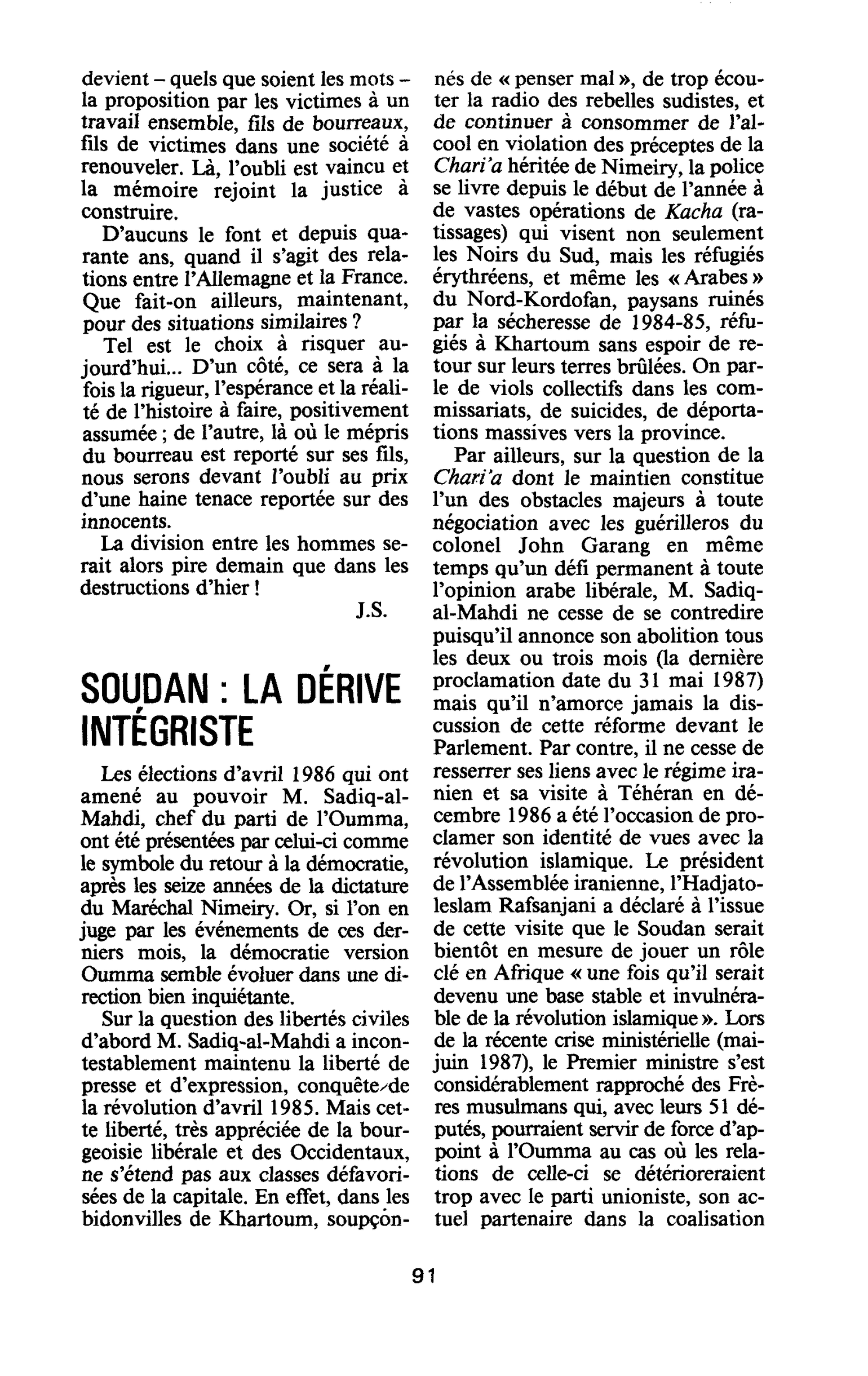 Soudan: la dérive intégriste
