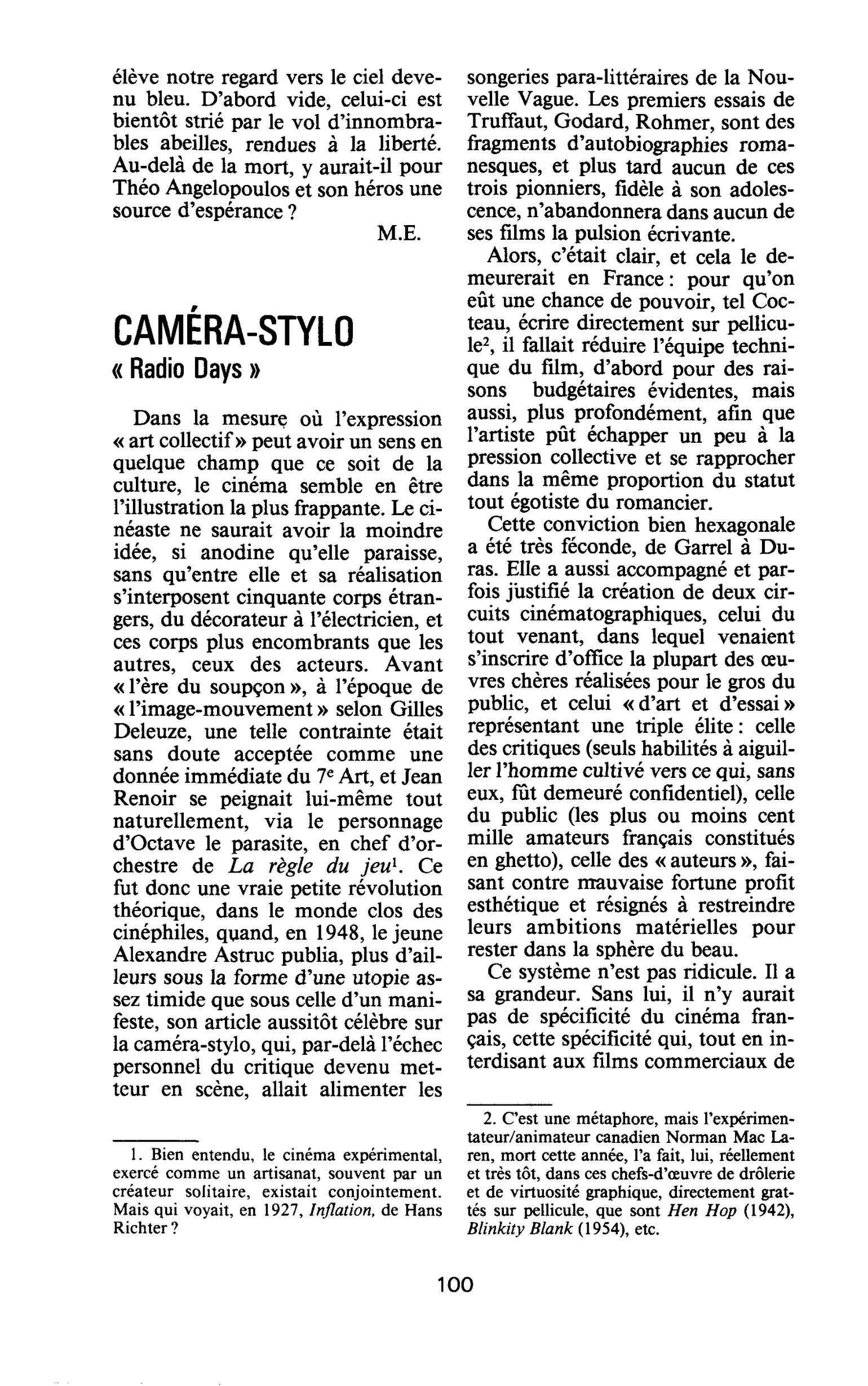 Caméra-stylo - « Radio Days »