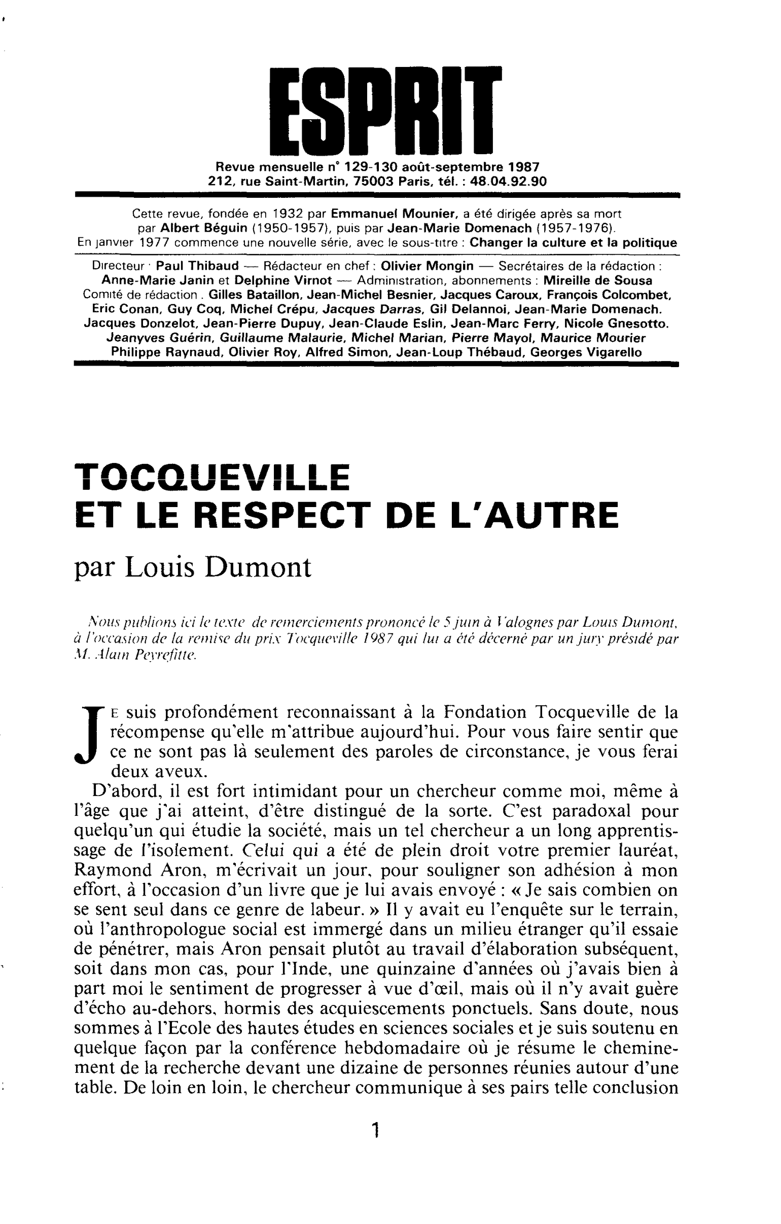 Tocqueville et le respect de l’autre