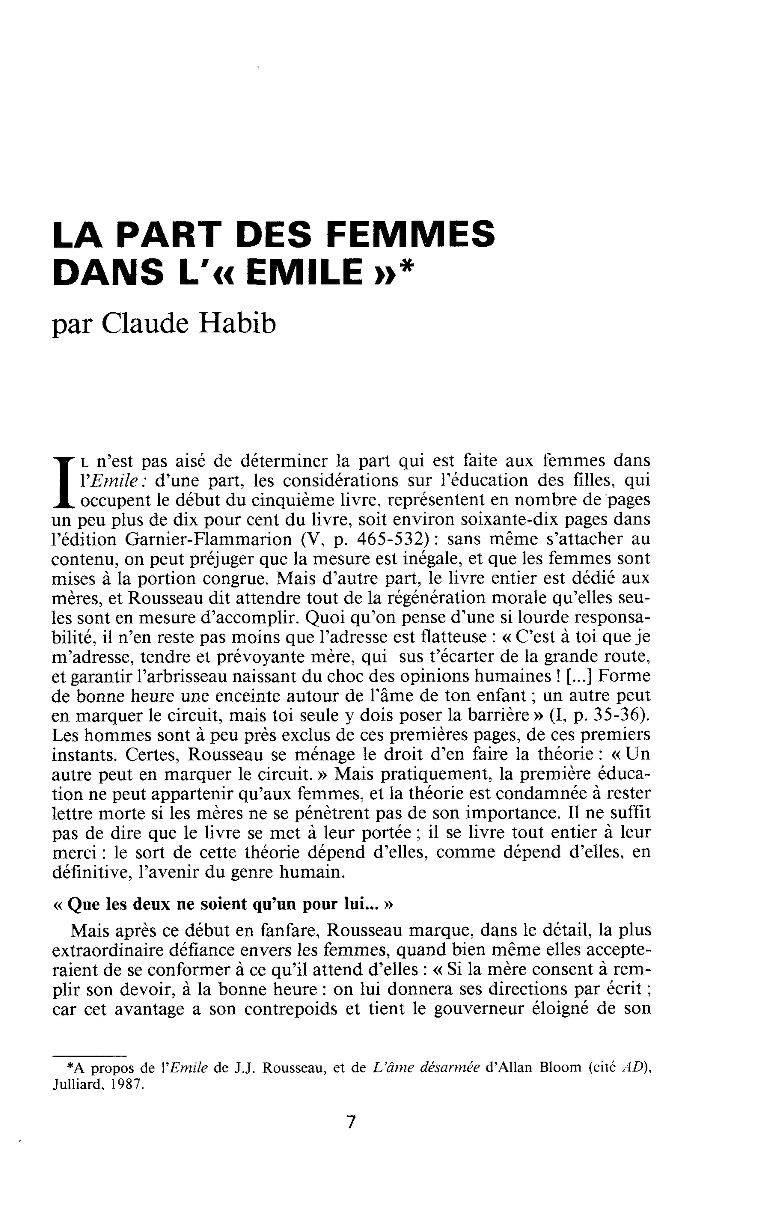 La part des femmes dans l’Emile