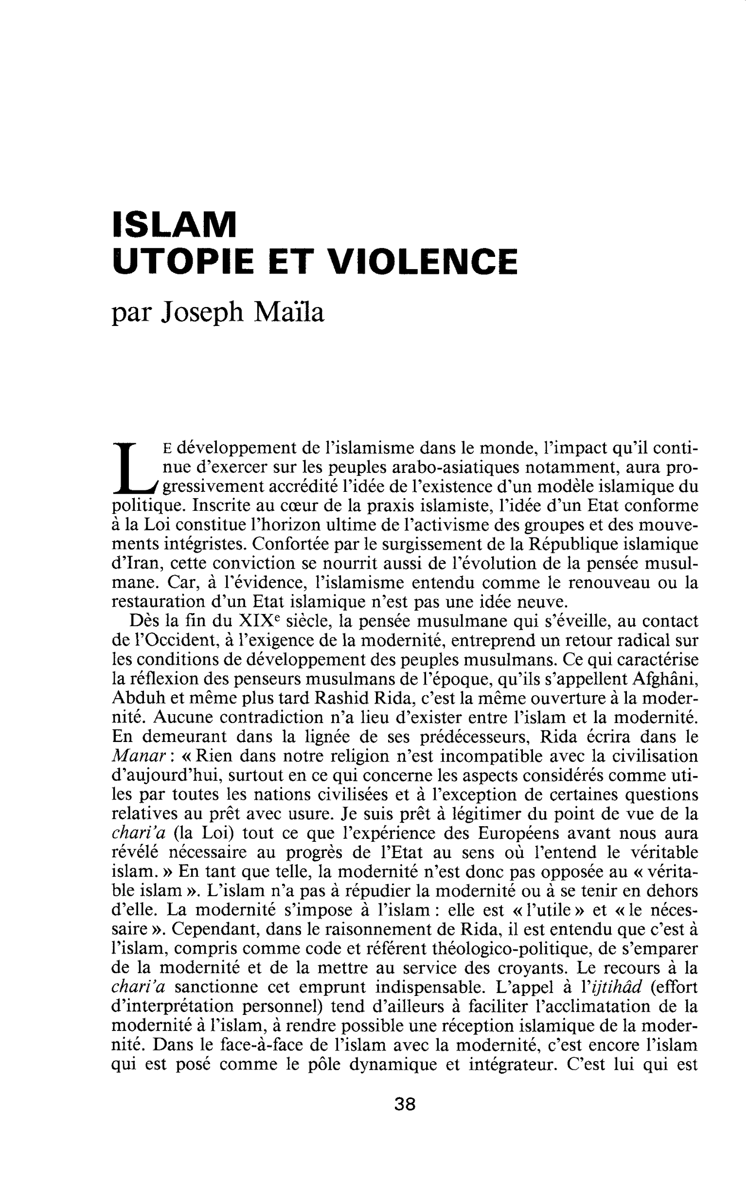 Islam, utopie et violence