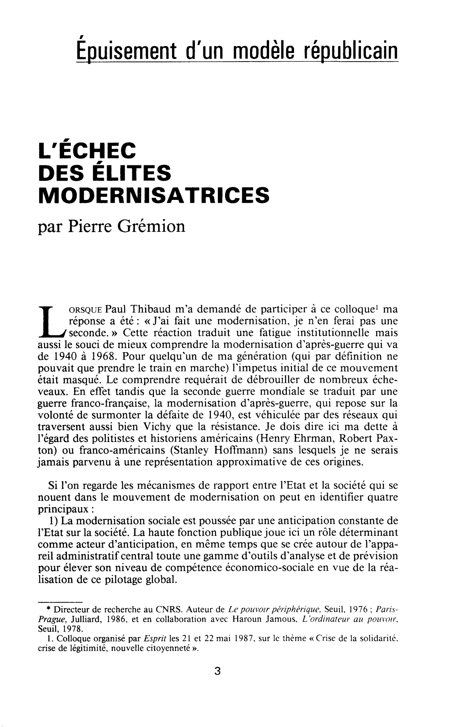L’échec des élites modernisatrices