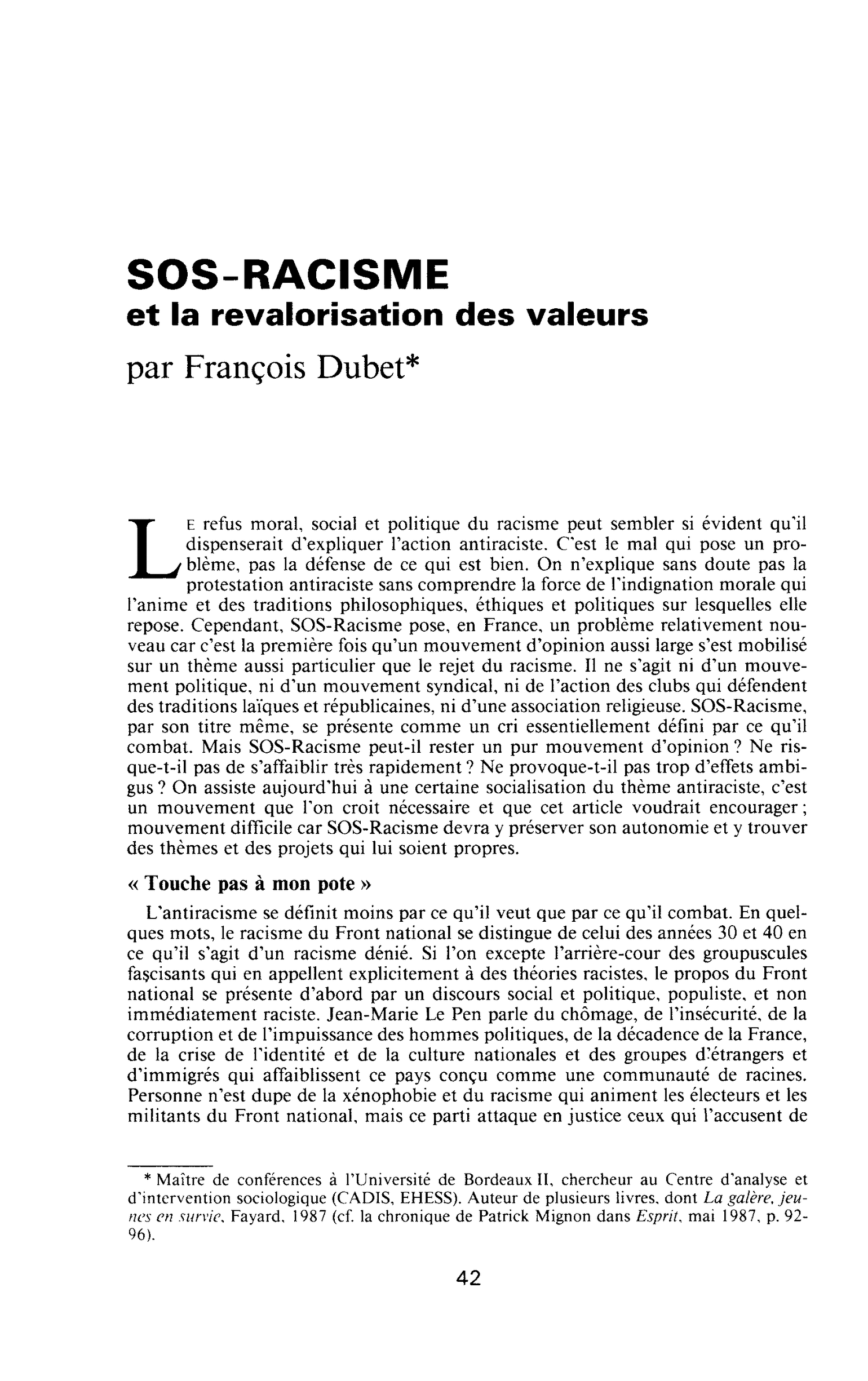 SOS-racisme et la revalorisation des valeurs