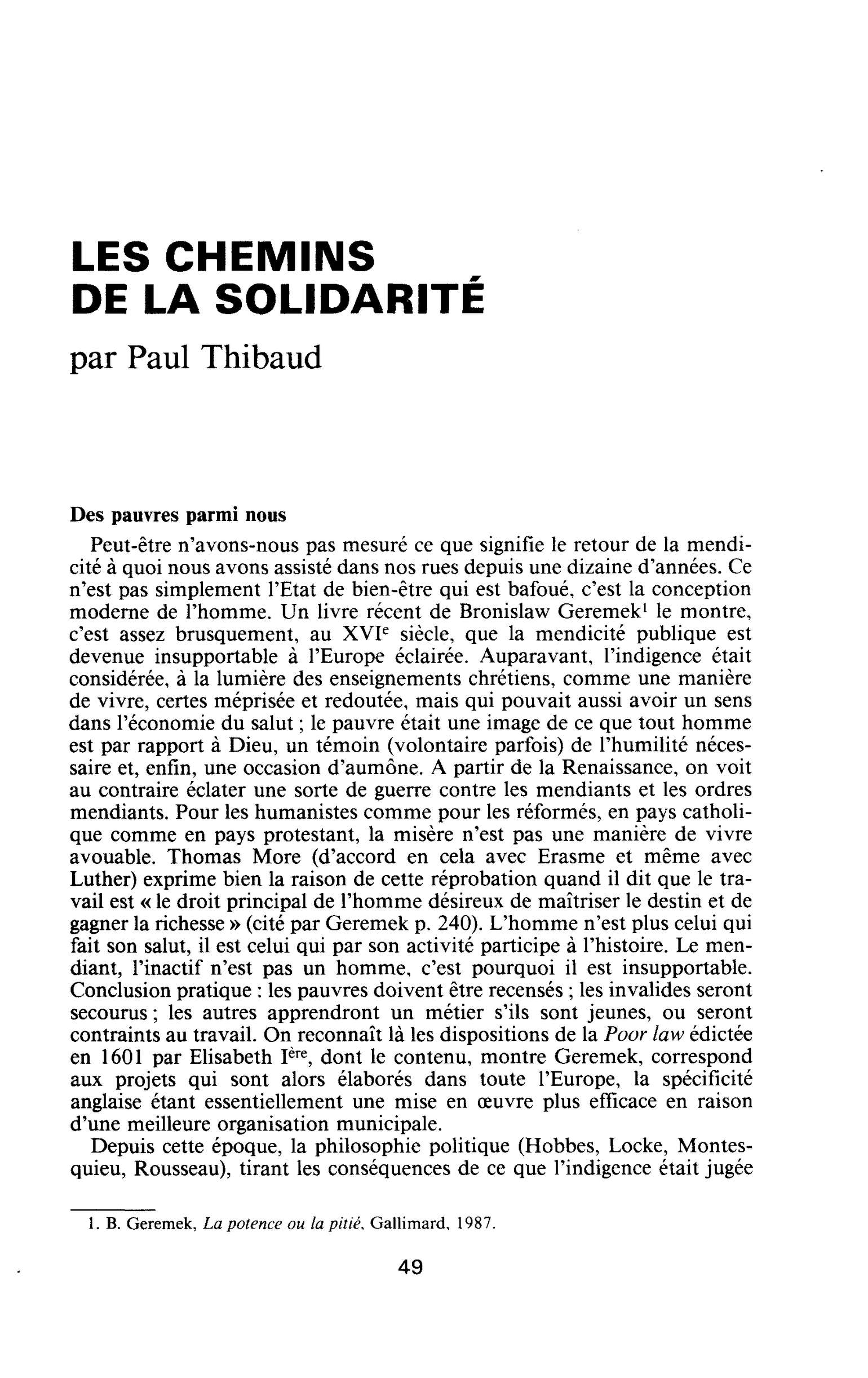 Les chemins de la solidarité