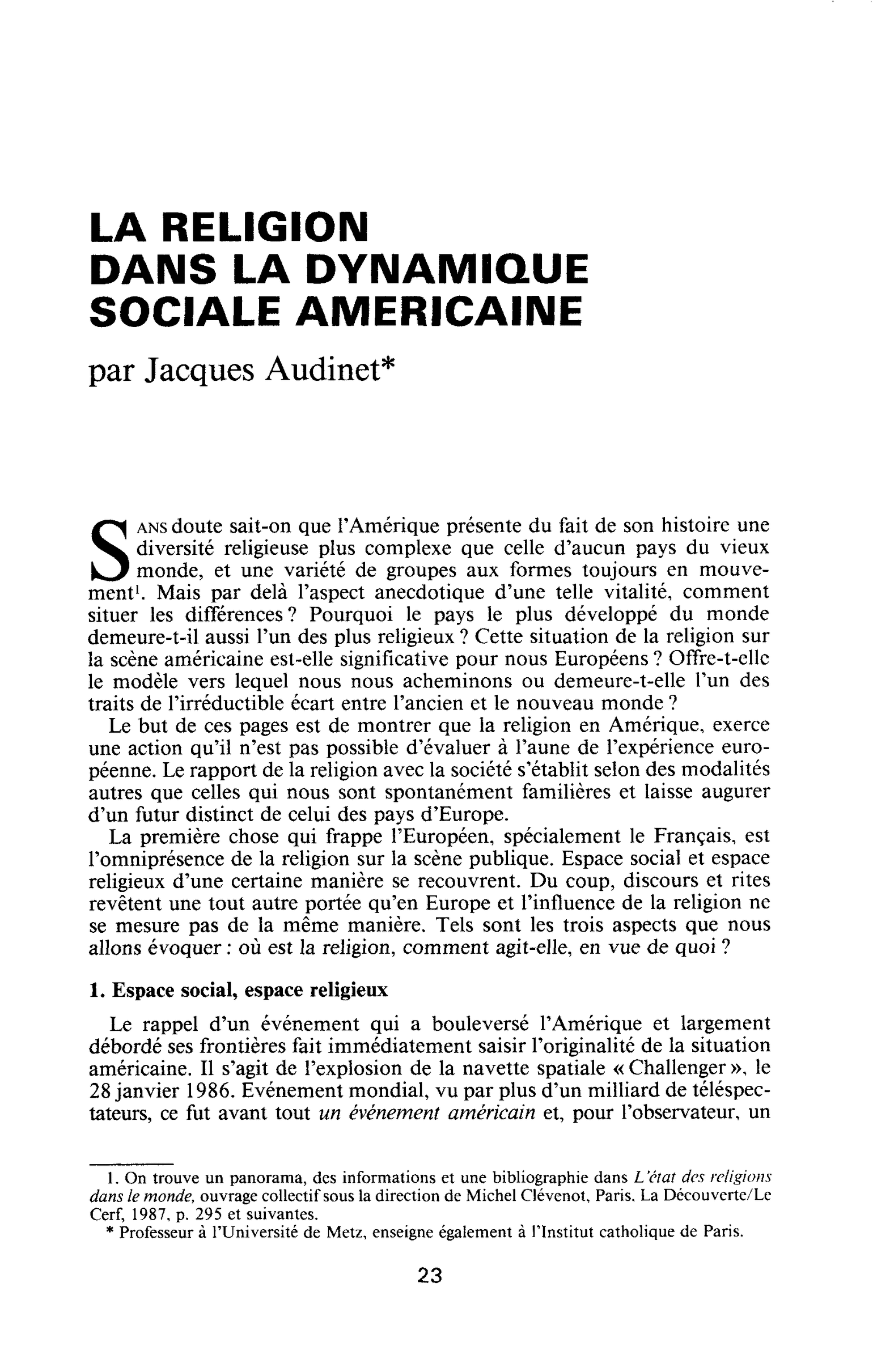 La religion dans la dynamique sociale américaine