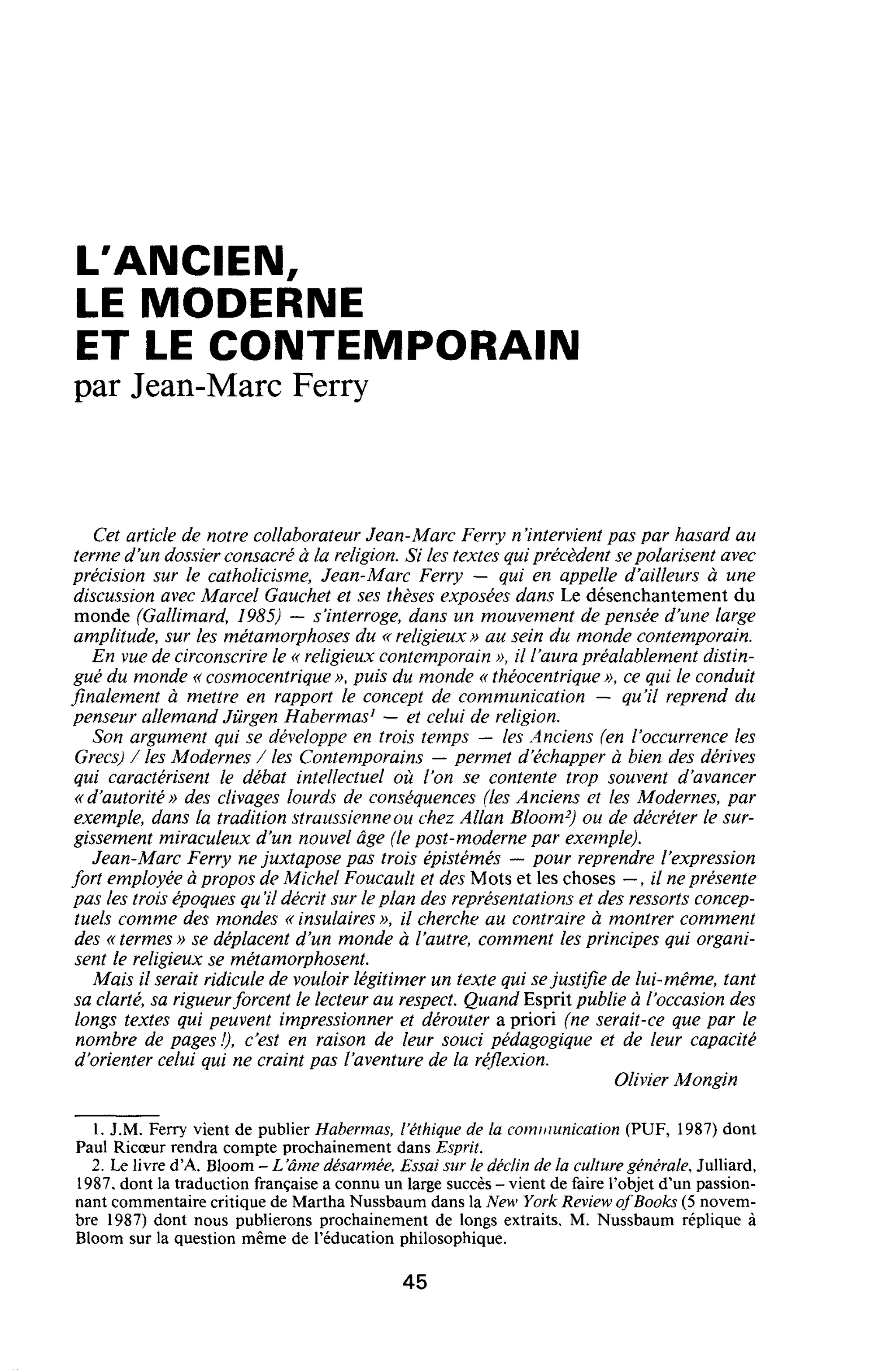 L’ancien, le moderne et le contemporain