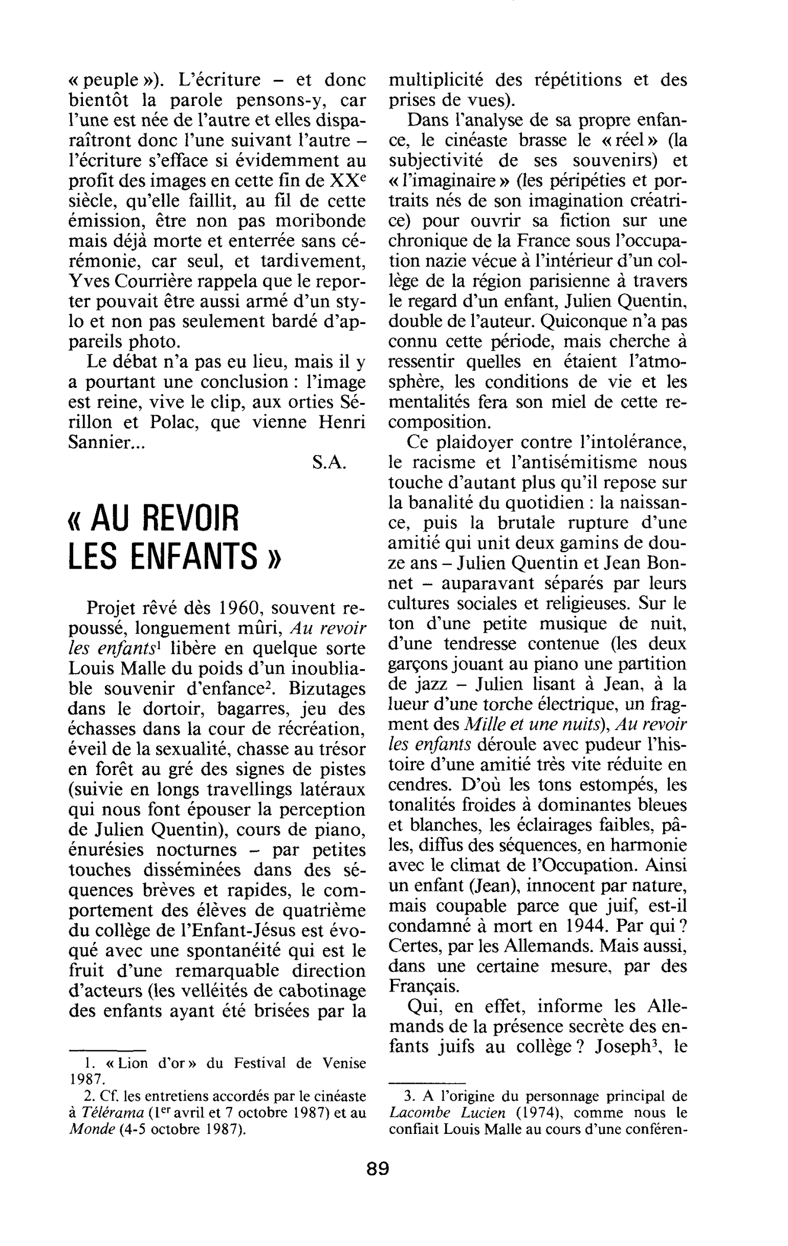 « Au revoir les enfants »