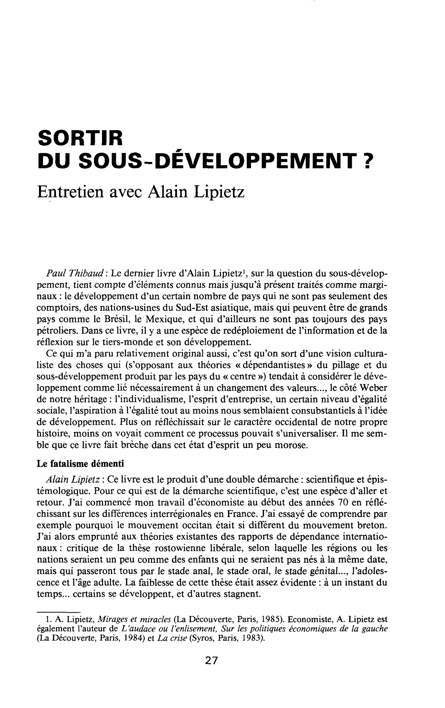 Sortir du sous-développement?