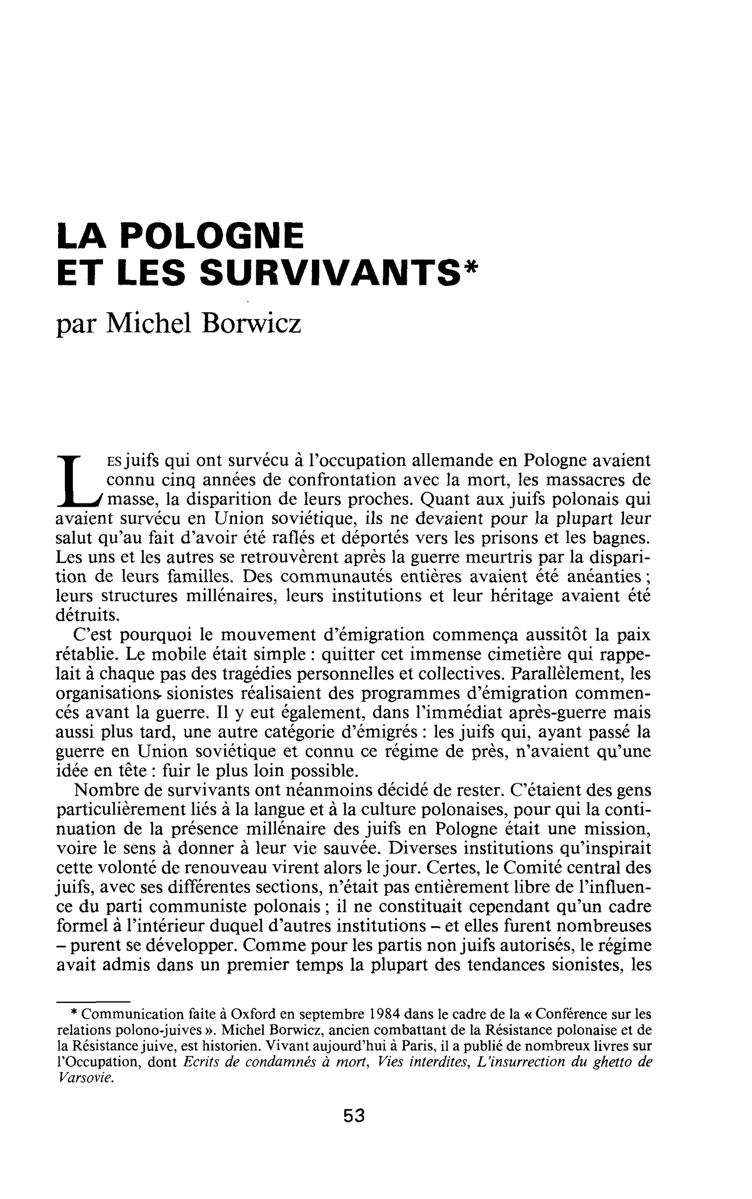 La Pologne et les survivants